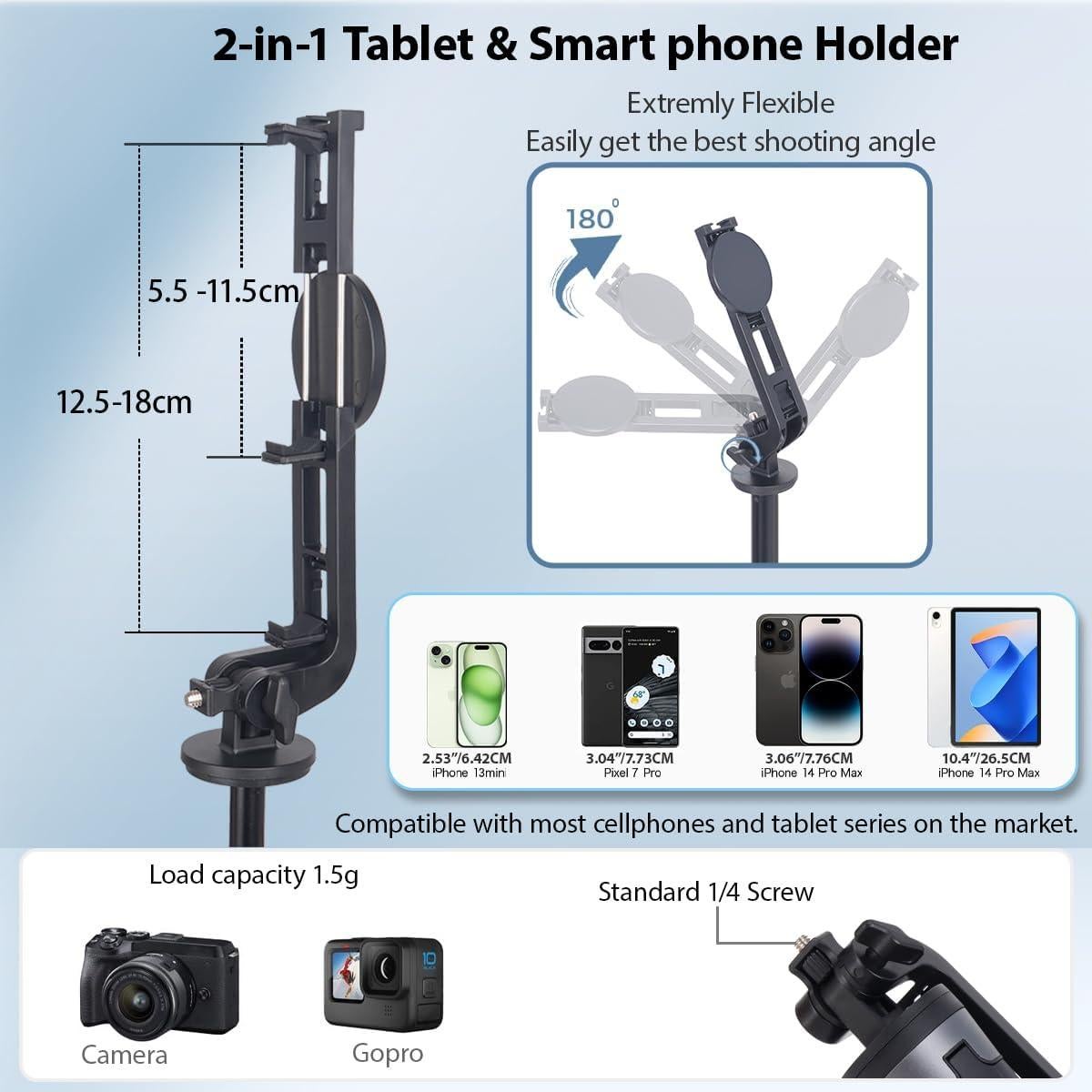 Bastón de Selfie Magnético Koolehaoda 163cm con Trípode
