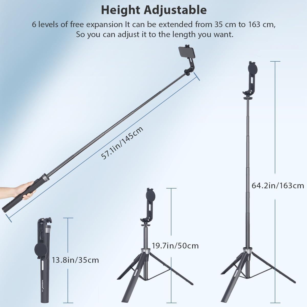 Bastón de Selfie Magnético Koolehaoda 163cm con Trípode
