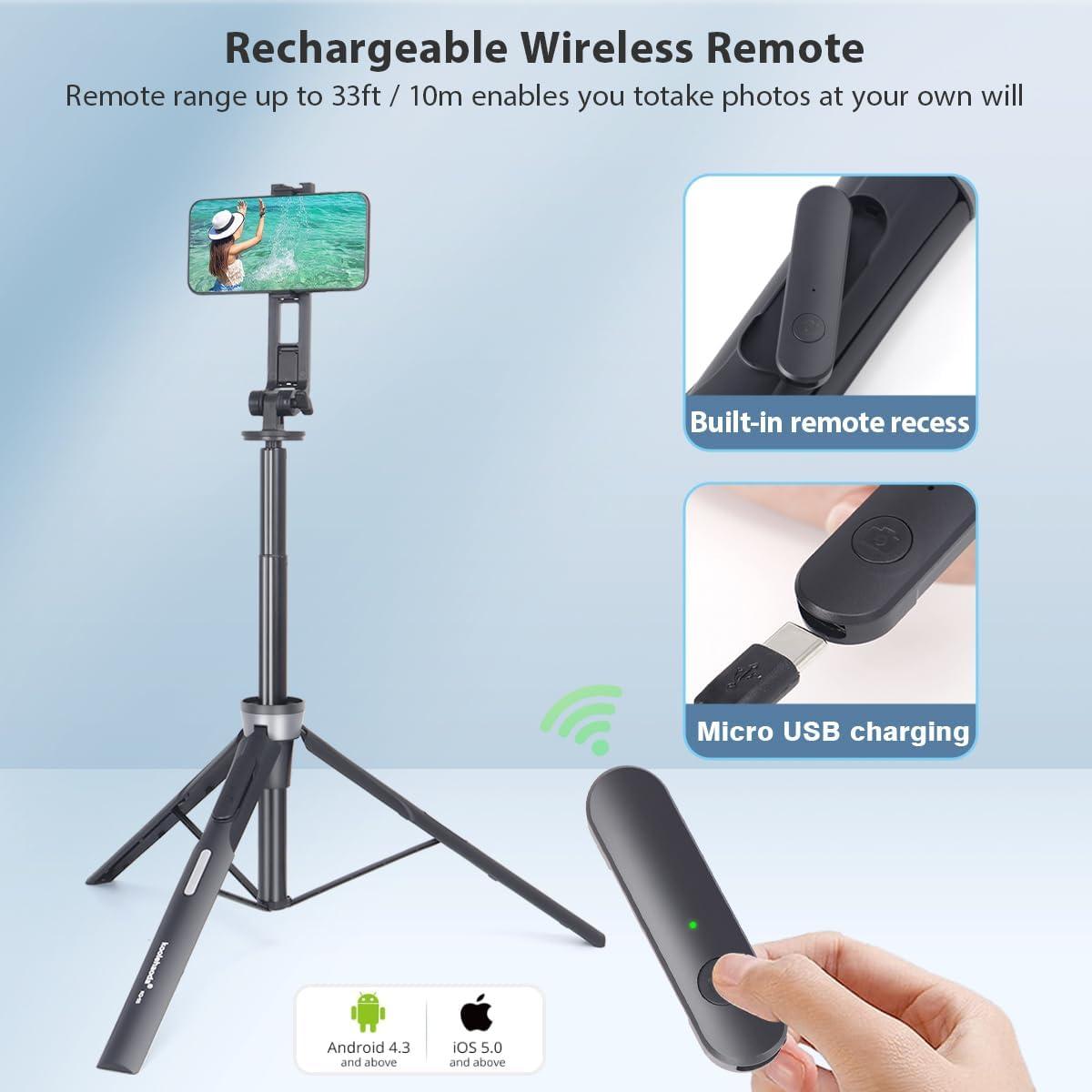 Bastón de Selfie Magnético Koolehaoda 163cm con Trípode