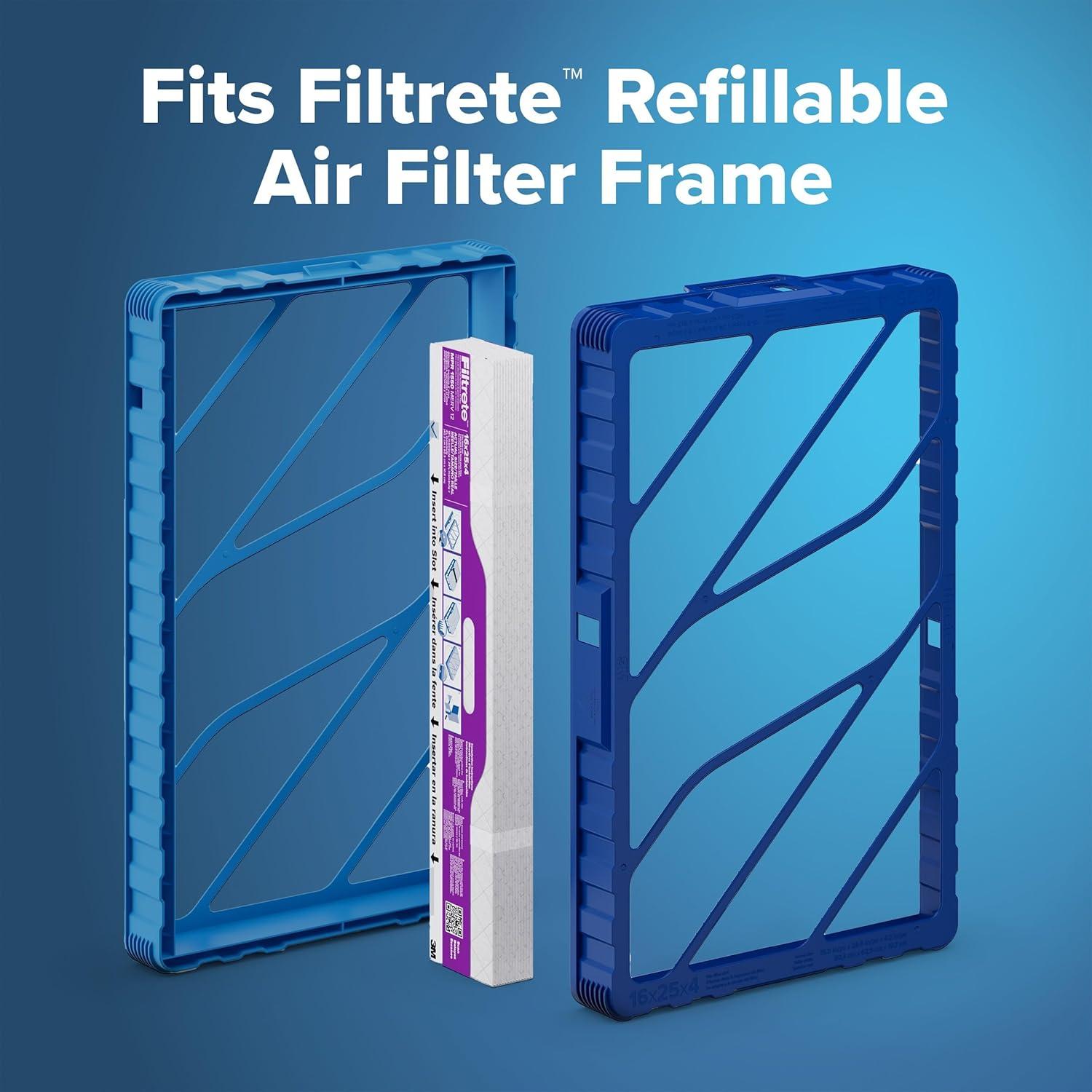 Filtrete 16x25x4 Refillable Air Filter replacement, MPR 1550, MERV 12, Allergen Bacteria & Virus, 2 Pack, use with reusable air filter frame of Filtrete Refillable Air Filter Kit, for HVAC, Furnace
