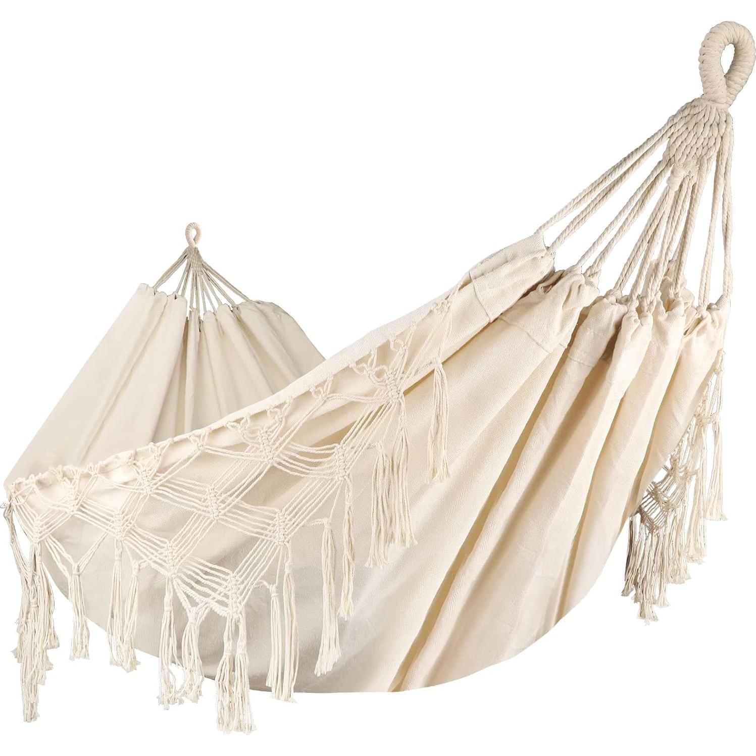 Hamaca Doble Bellzacasa Beige 250 kg con Borlas y Correas