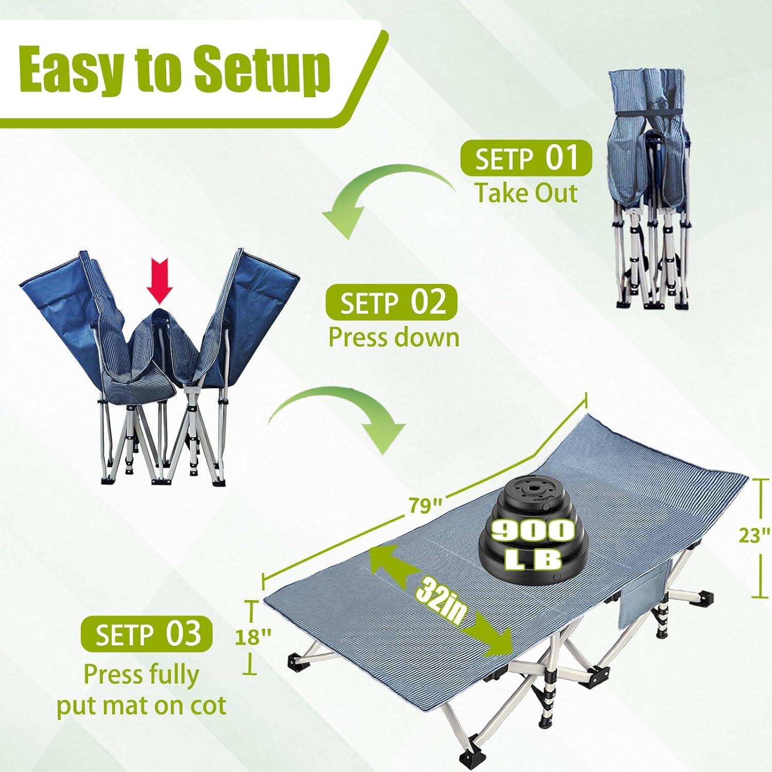 Cama de Camping Plegable Faysore XXL con Colchón 200x81 cm
