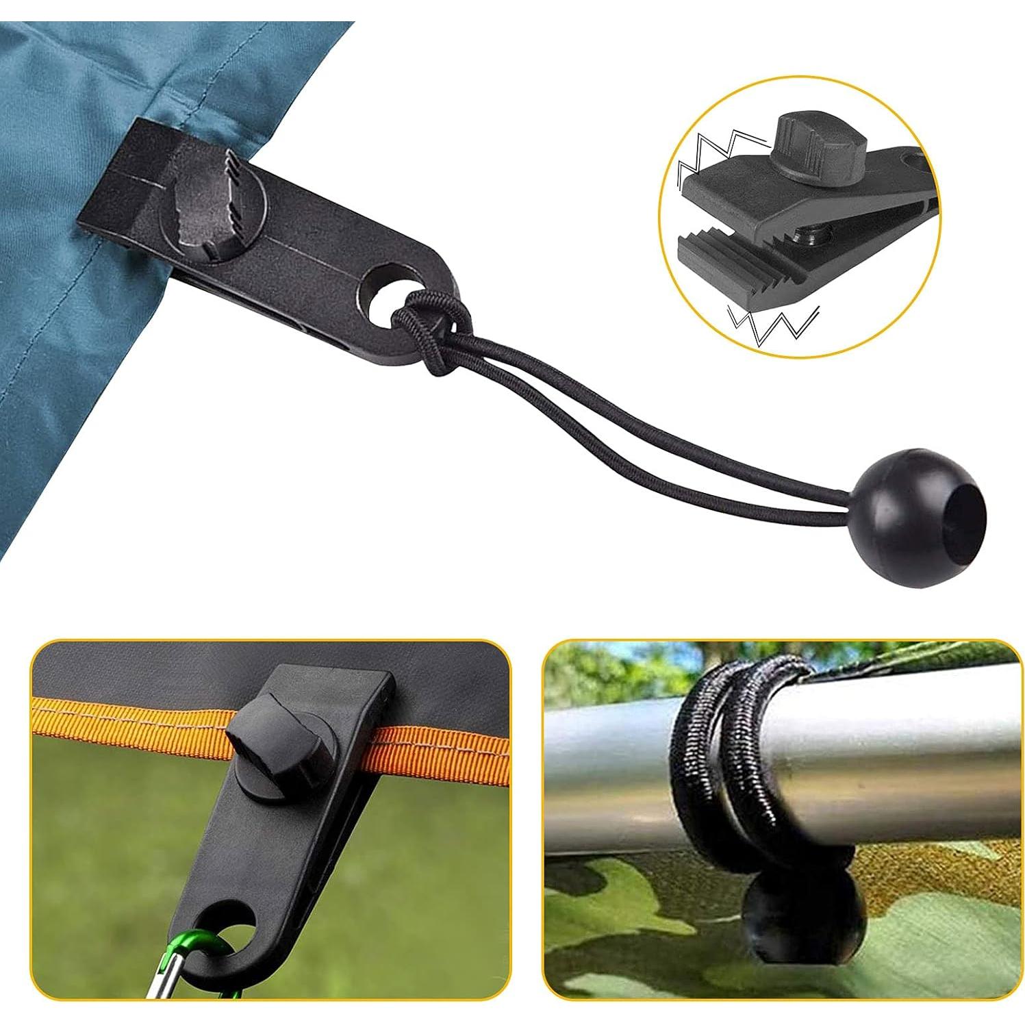 24 Clips de Lona y Cuerdas de Bungee CLIO 6 Pulgadas