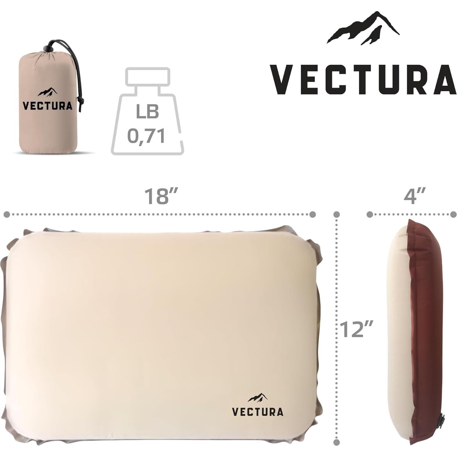 Almohada de Camping Autoinflable Vectura Beige 46x30 cm