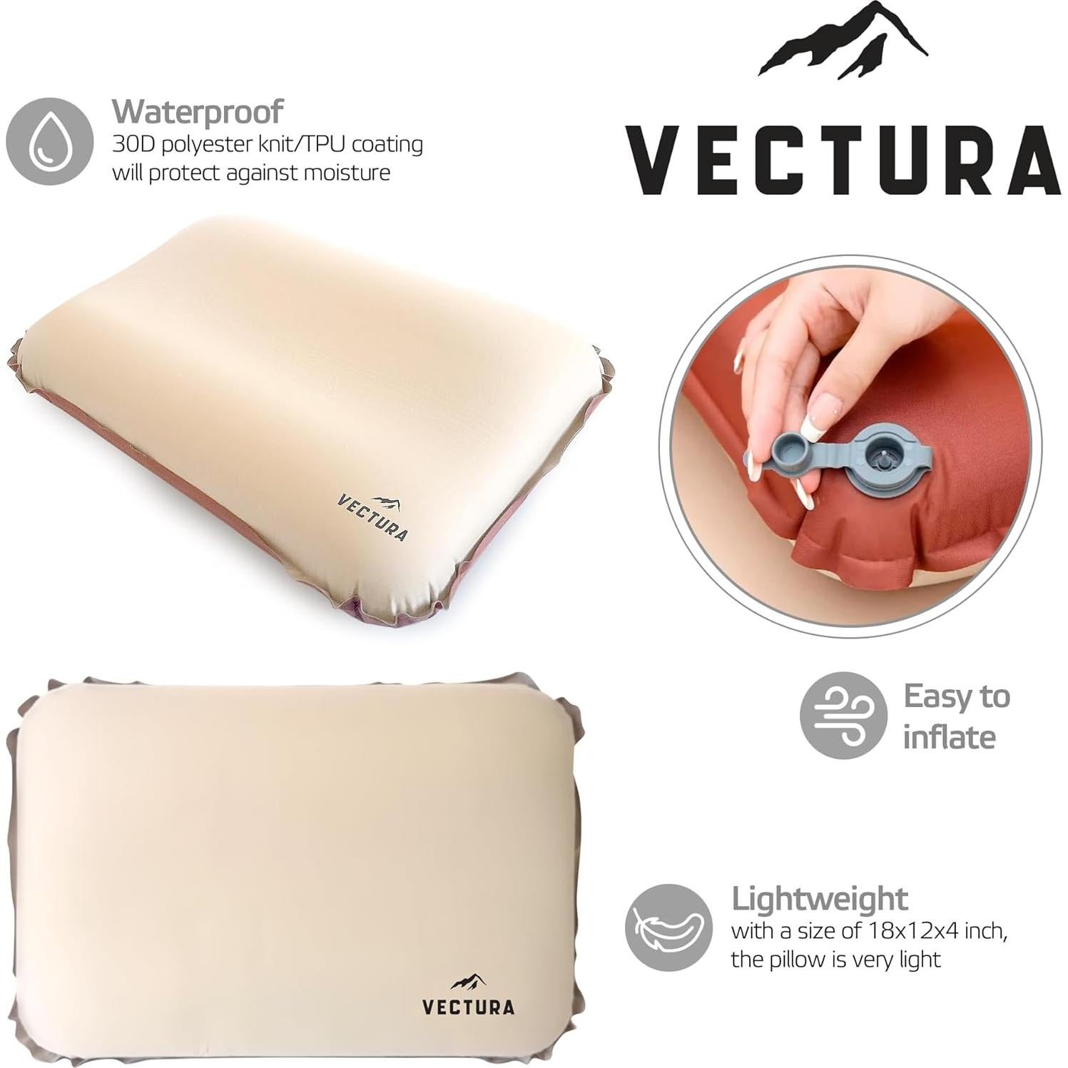 Almohada de Camping Autoinflable Vectura Beige 46x30 cm