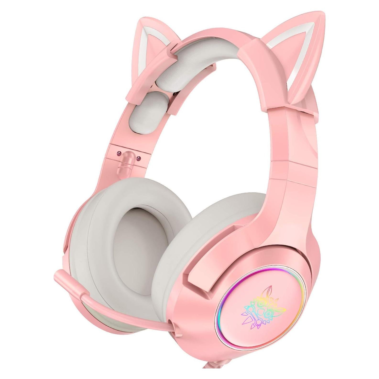 Gaming Headset, 3.5mm Pink Headphones with Microphone, Surround Sound, RGB Backlight for PS4, PS5, PC, Mobile Phone