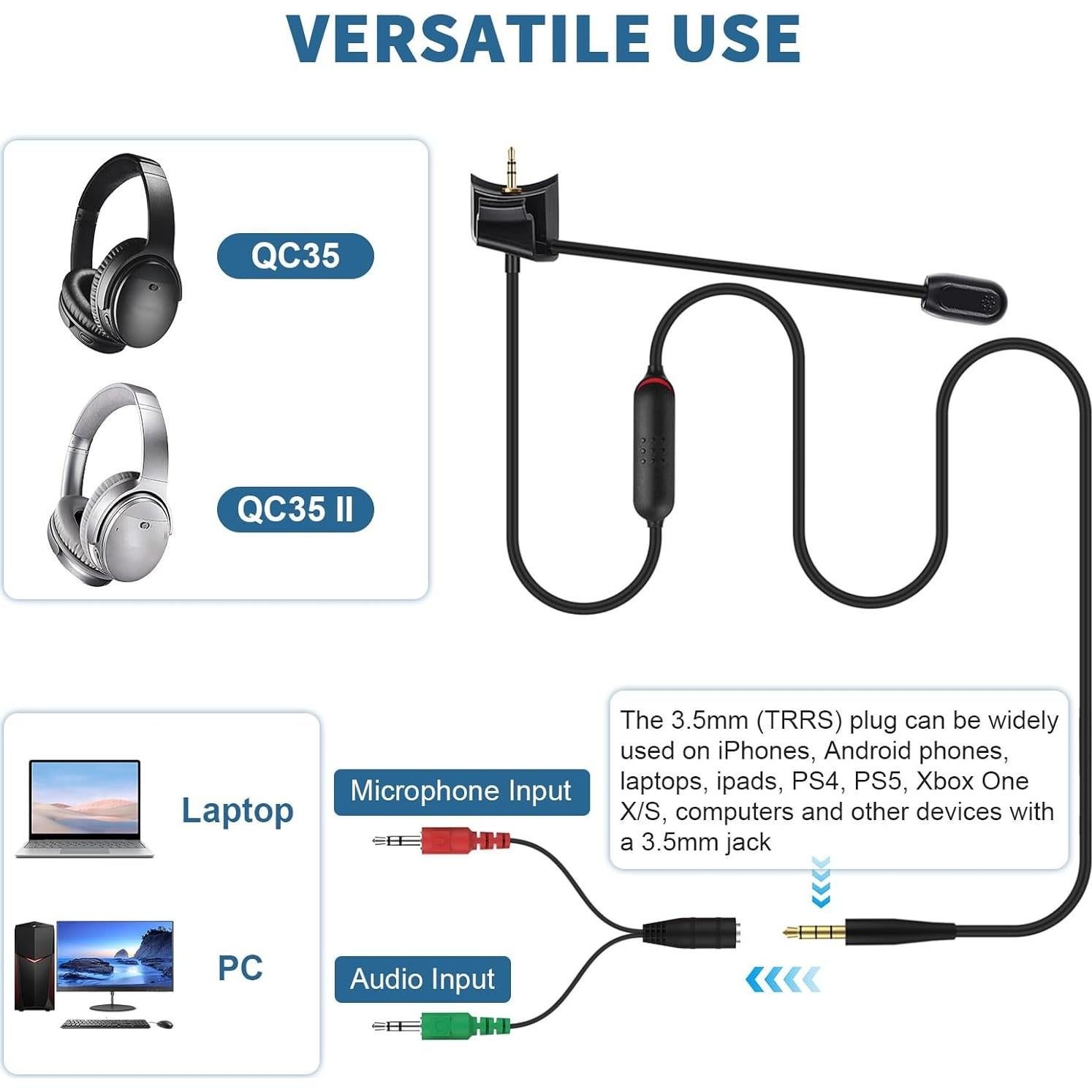 Micrófono Boom Zosvoses para Bose QC35 II - 1.2m, Silencio