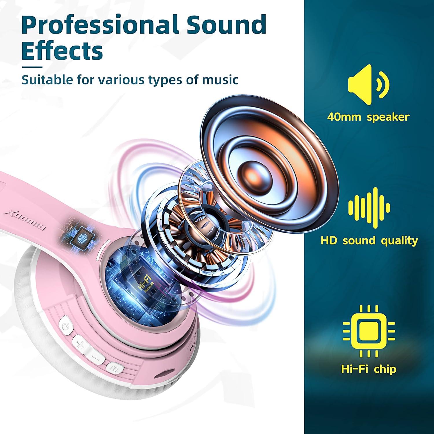 Riwbox TX8 Bluetooth Headphones, Over Ear Headphones, HiFi Stereo, with Touch Control and mic, Soft Earmuffs/Foldable/SD/TF, 40H Playtime, for Travel/TV/Music/OFC/Gym/Game