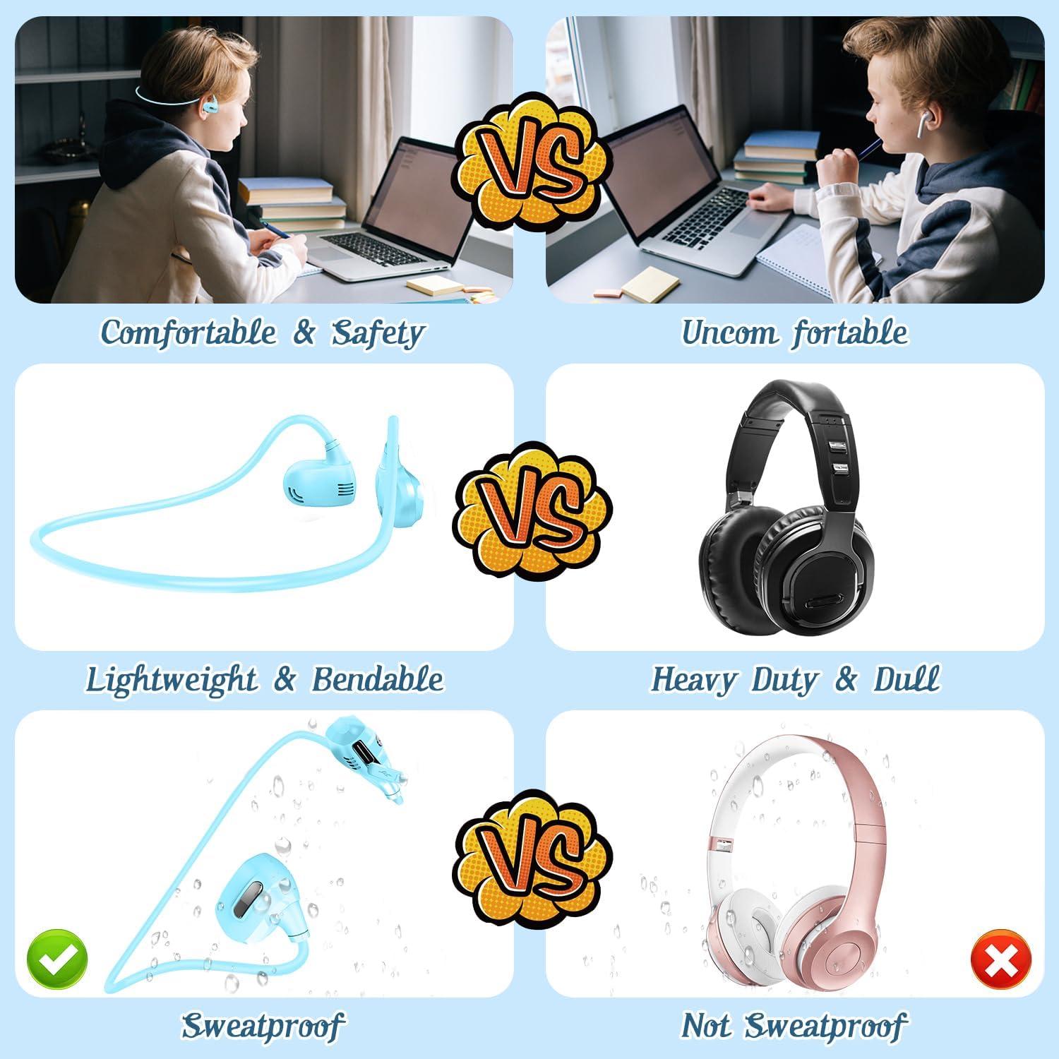BANIGIPA Kids Headphones, Open Ear Headphones Comfortable for Teens Child Boys Girls, Wireless Bluetooth 5.4 Headset w/Mic for School/Tablet/Travel, 13g Ultra-Light, Protect Hearing, 10H Playtime