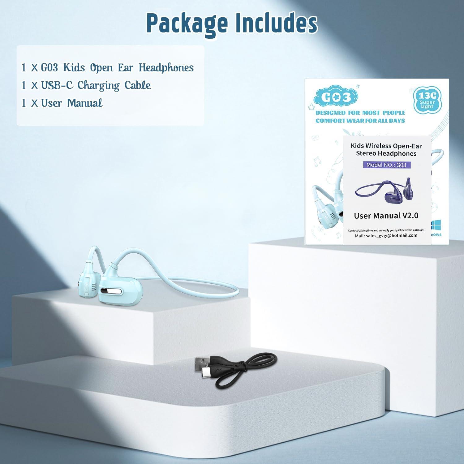 BANIGIPA Kids Headphones, Open Ear Headphones Comfortable for Teens Child Boys Girls, Wireless Bluetooth 5.4 Headset w/Mic for School/Tablet/Travel, 13g Ultra-Light, Protect Hearing, 10H Playtime