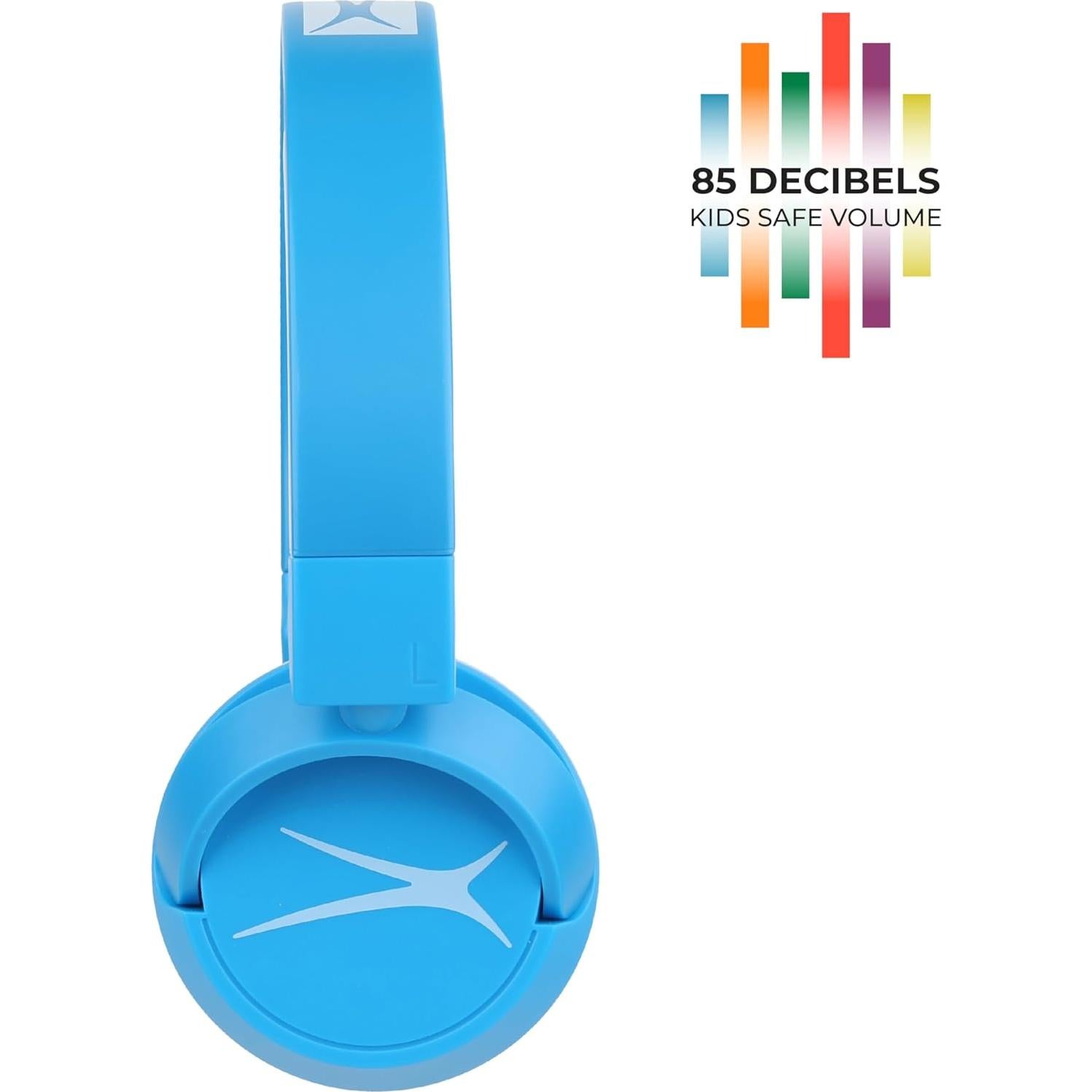 Altec Lansing Kid Safe 2-in-1 Bluetooth and Wired Headphones, Noise Cancelling, Volume Control, Wireless, Foldable Design (Blue)