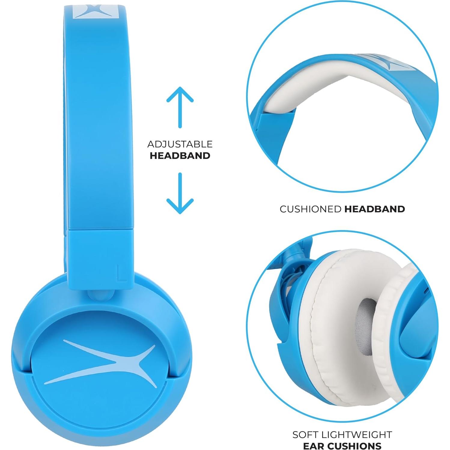 Altec Lansing Kid Safe 2-in-1 Bluetooth and Wired Headphones, Noise Cancelling, Volume Control, Wireless, Foldable Design (Blue)