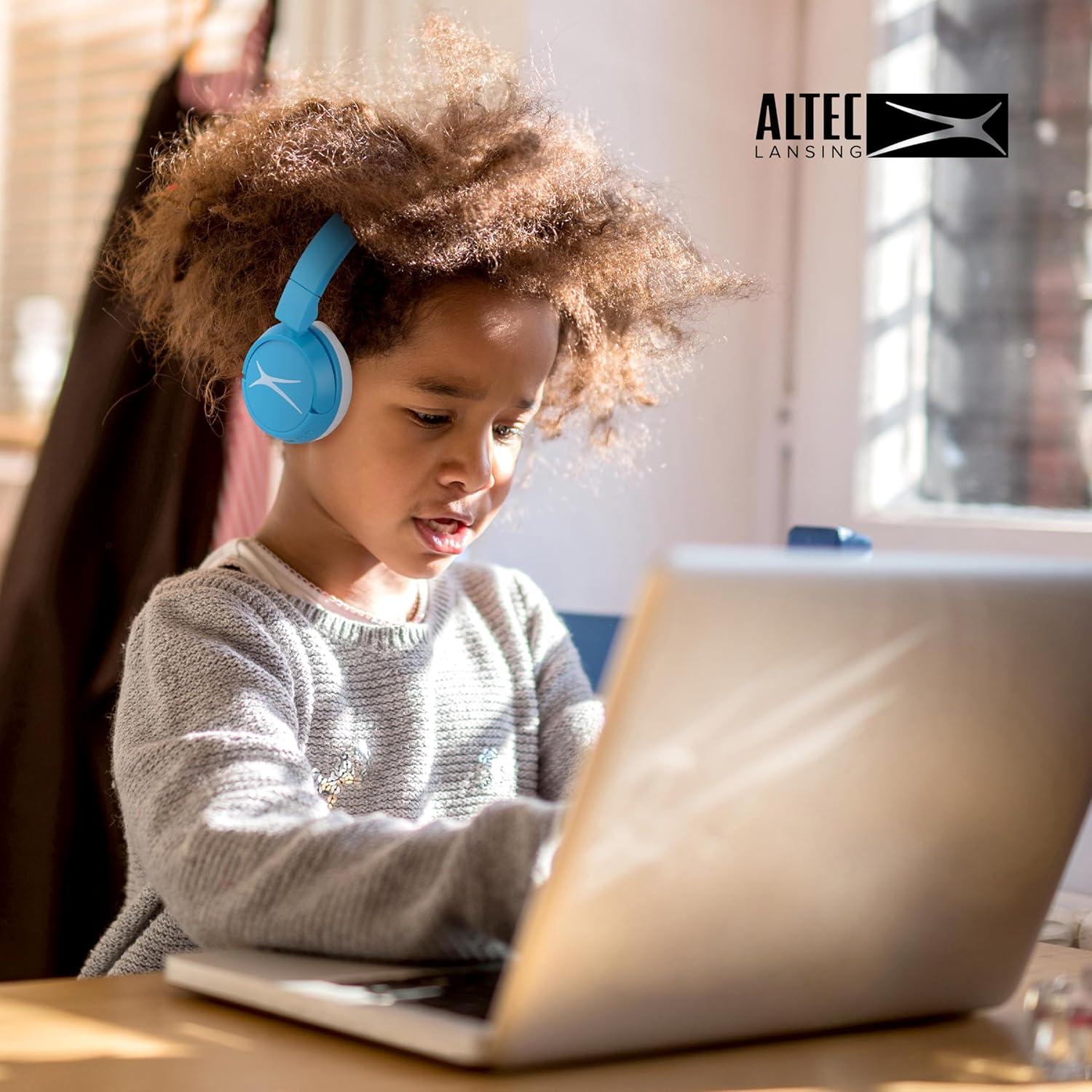 Altec Lansing Kid Safe 2-in-1 Bluetooth and Wired Headphones, Noise Cancelling, Volume Control, Wireless, Foldable Design (Blue)