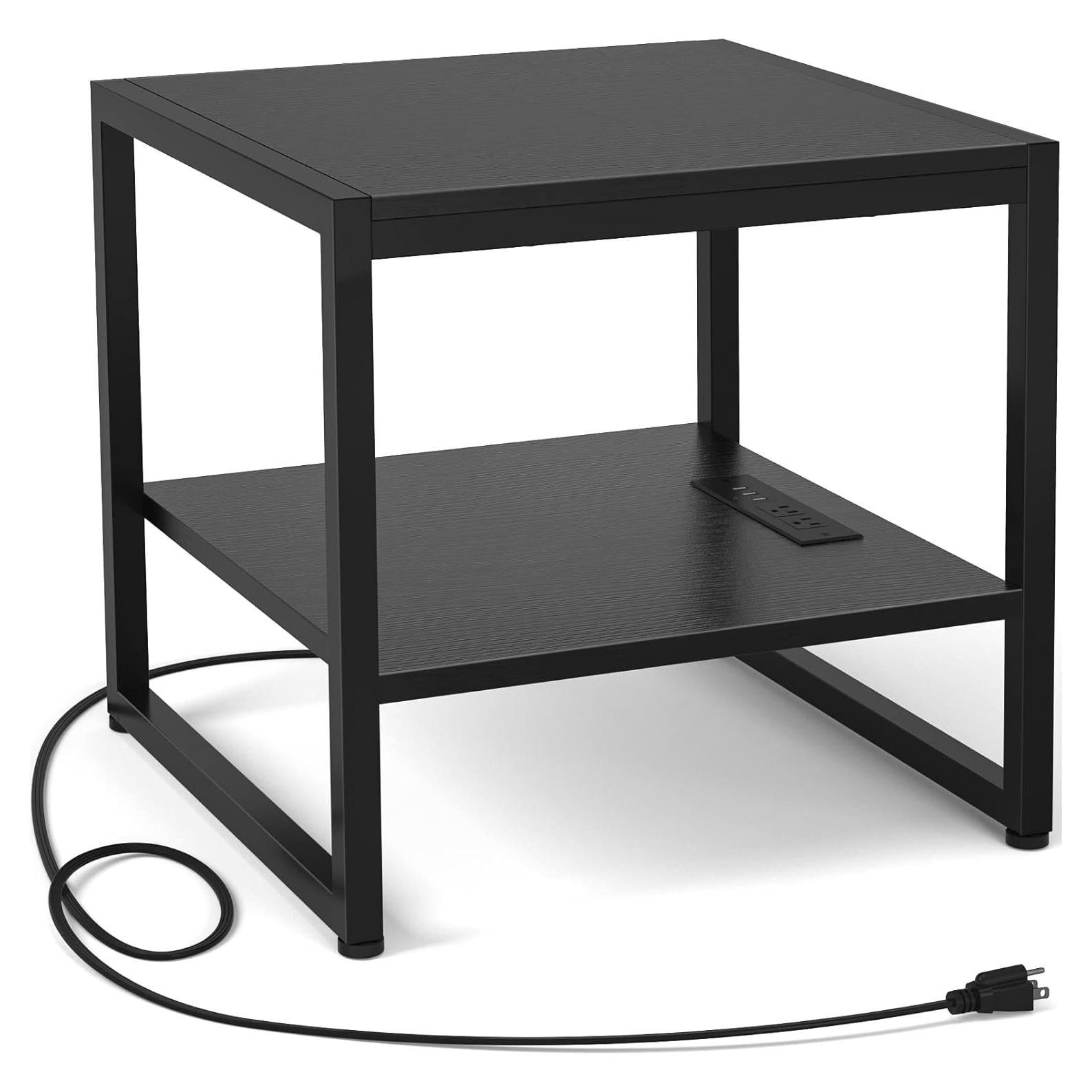 Mesa Lateral Homieasy Negra con Estación de Carga USB 50.8 cm