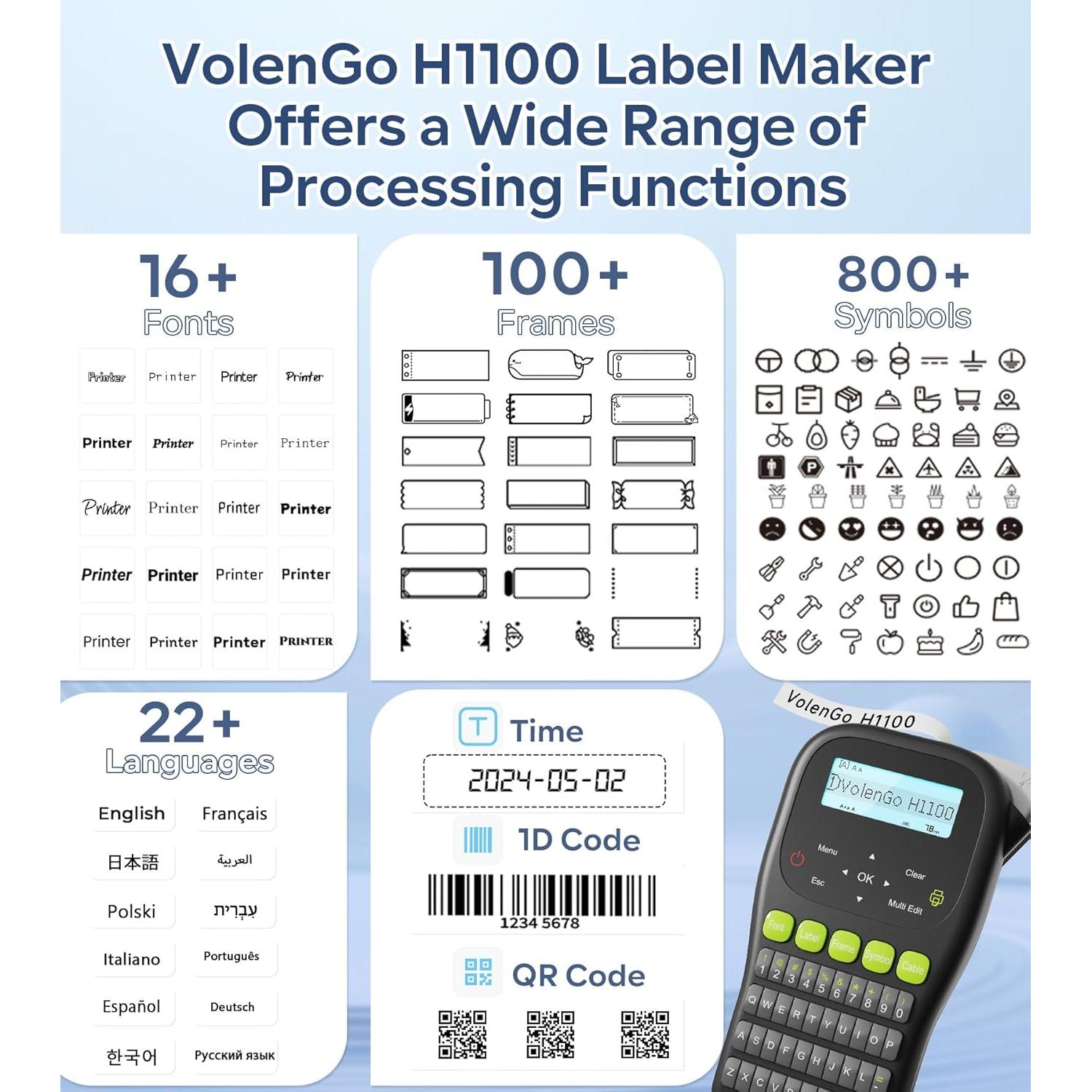 Máquina de Etiquetas VolenGo H1100 Portátil con Pantalla LCD