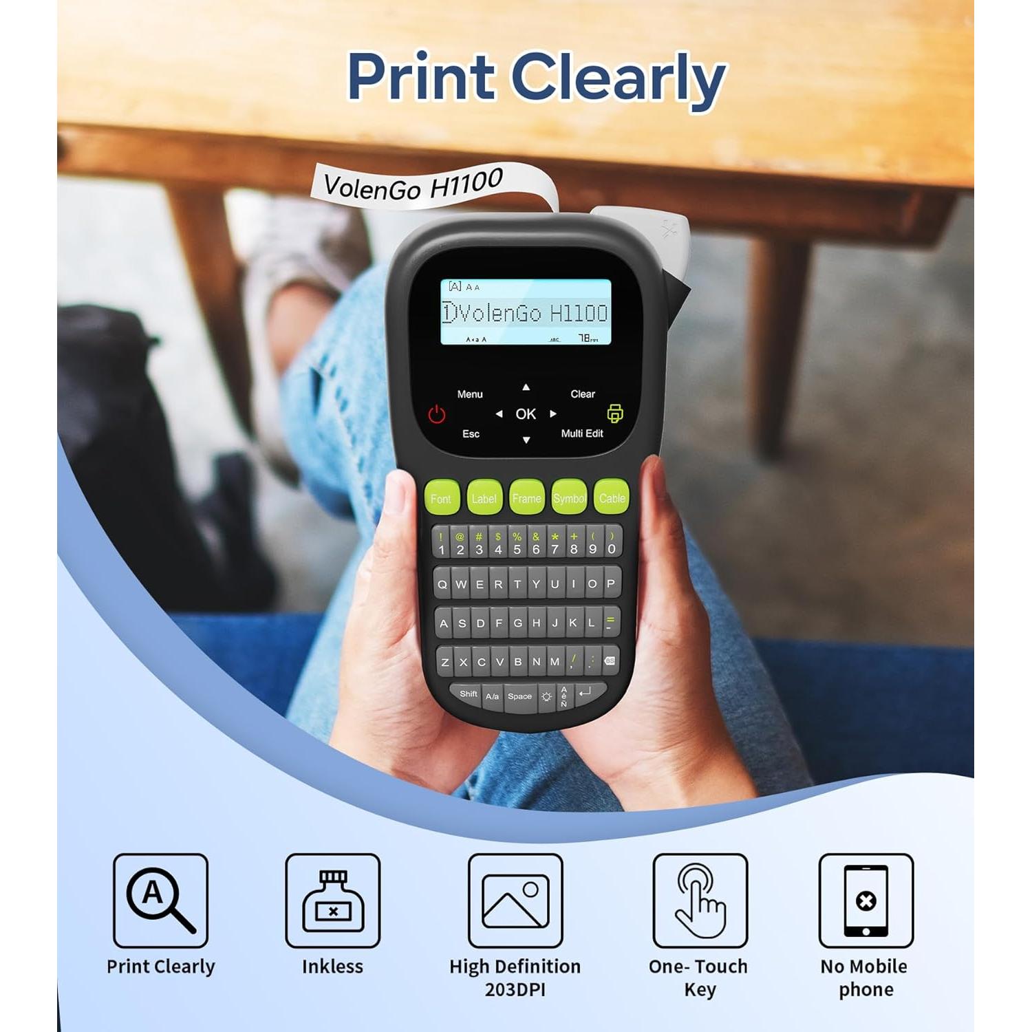 Máquina de Etiquetas VolenGo H1100 Portátil con Pantalla LCD