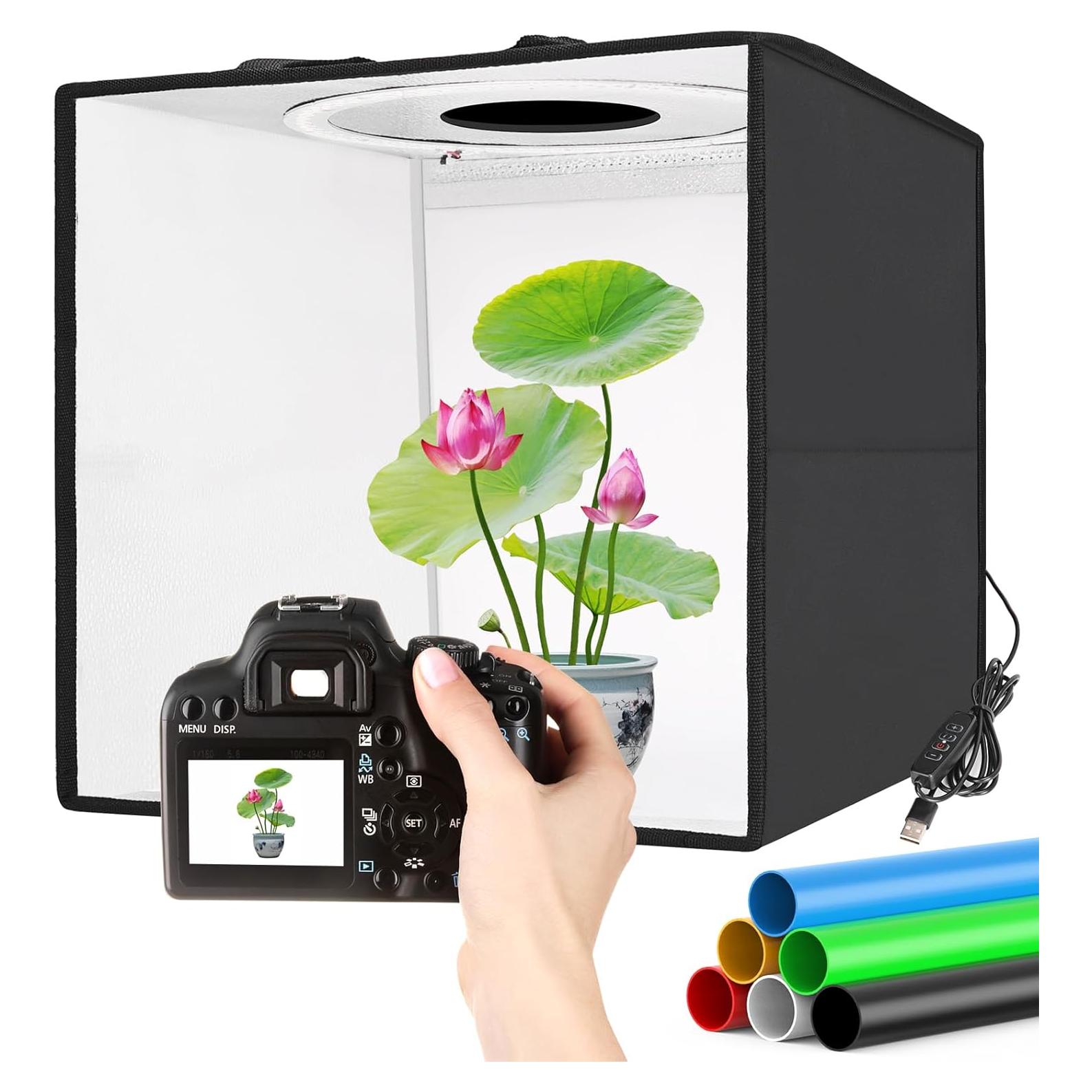 Caja de Luz Fotográfica Uyled 30x30 cm con 120 LED y 6 Fondos