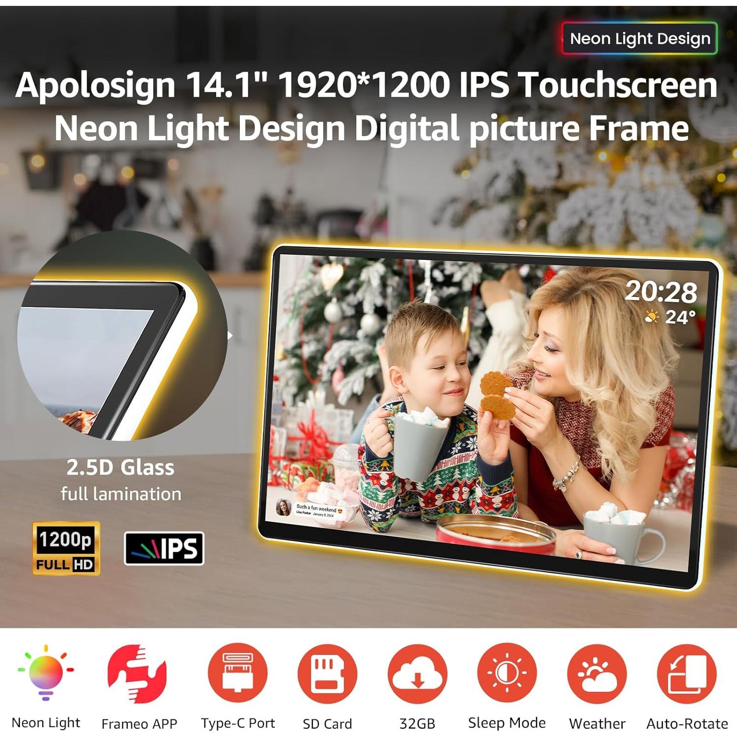 Marco de Fotos Digital ApoloSign 14.1" 2K FHD con Luz LED