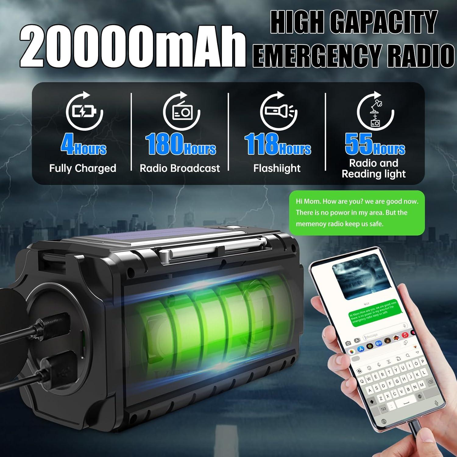 Radio Meteorológica de Emergencia TFTDOUP 20000mAh Solar Manivela