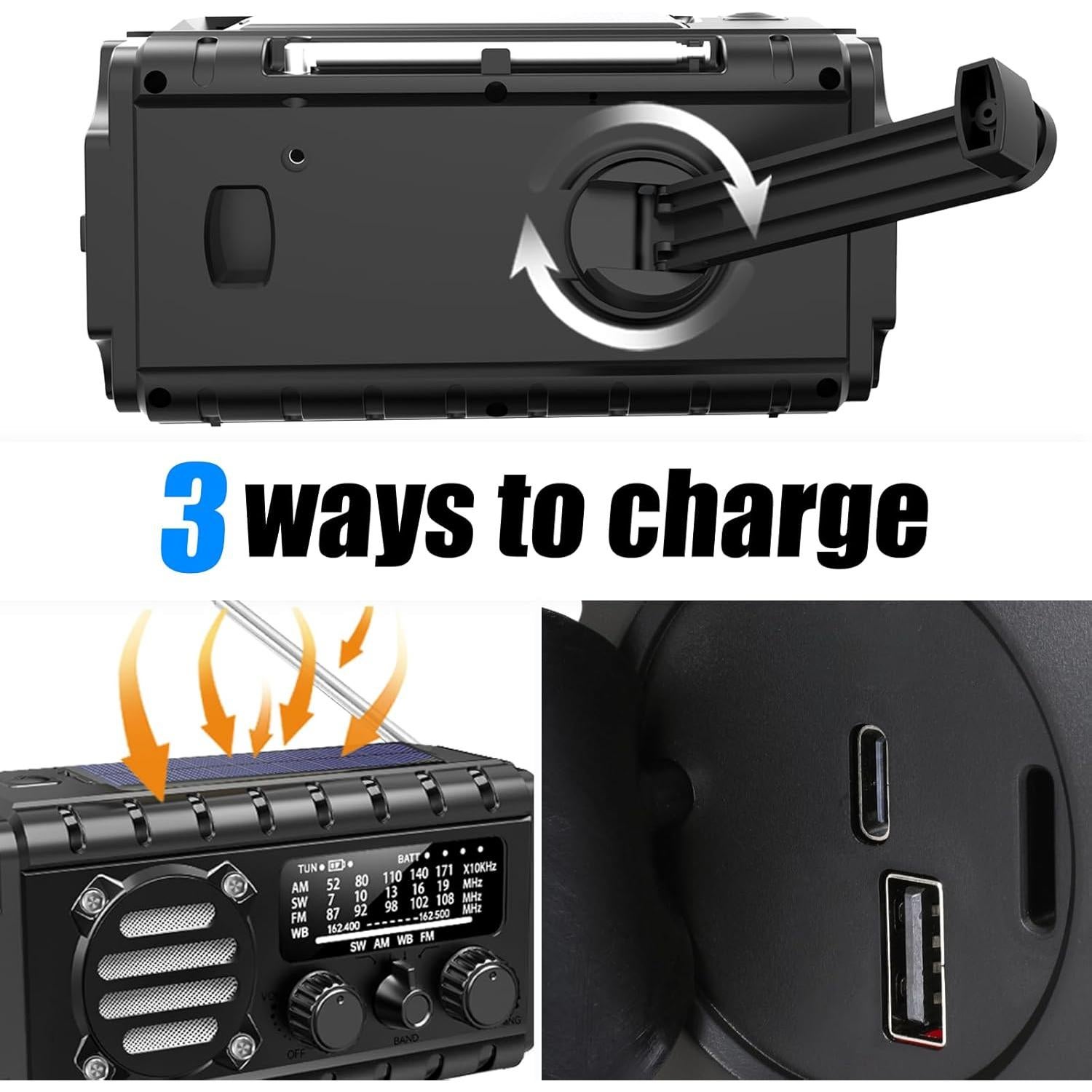 Radio Meteorológica de Emergencia TFTDOUP 20000mAh Solar Manivela