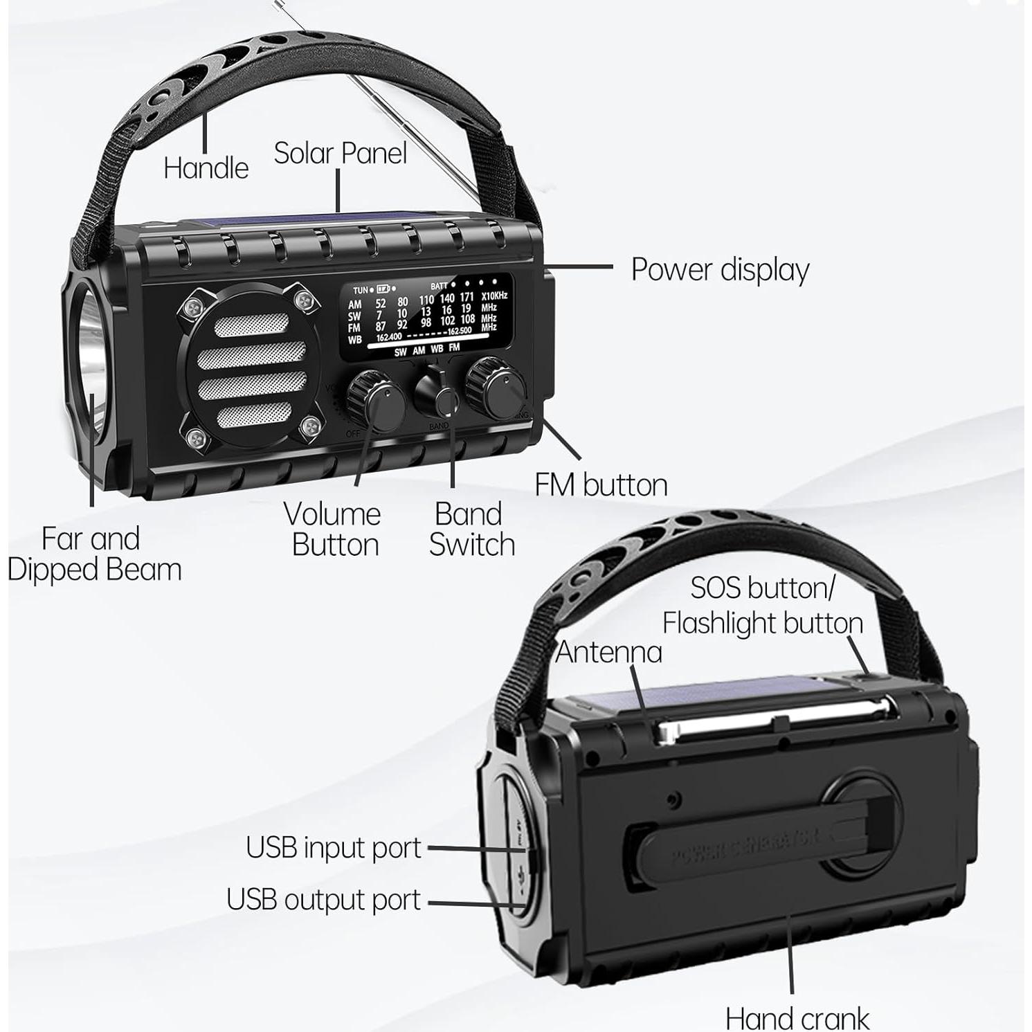 Radio Meteorológica de Emergencia TFTDOUP 20000mAh Solar Manivela