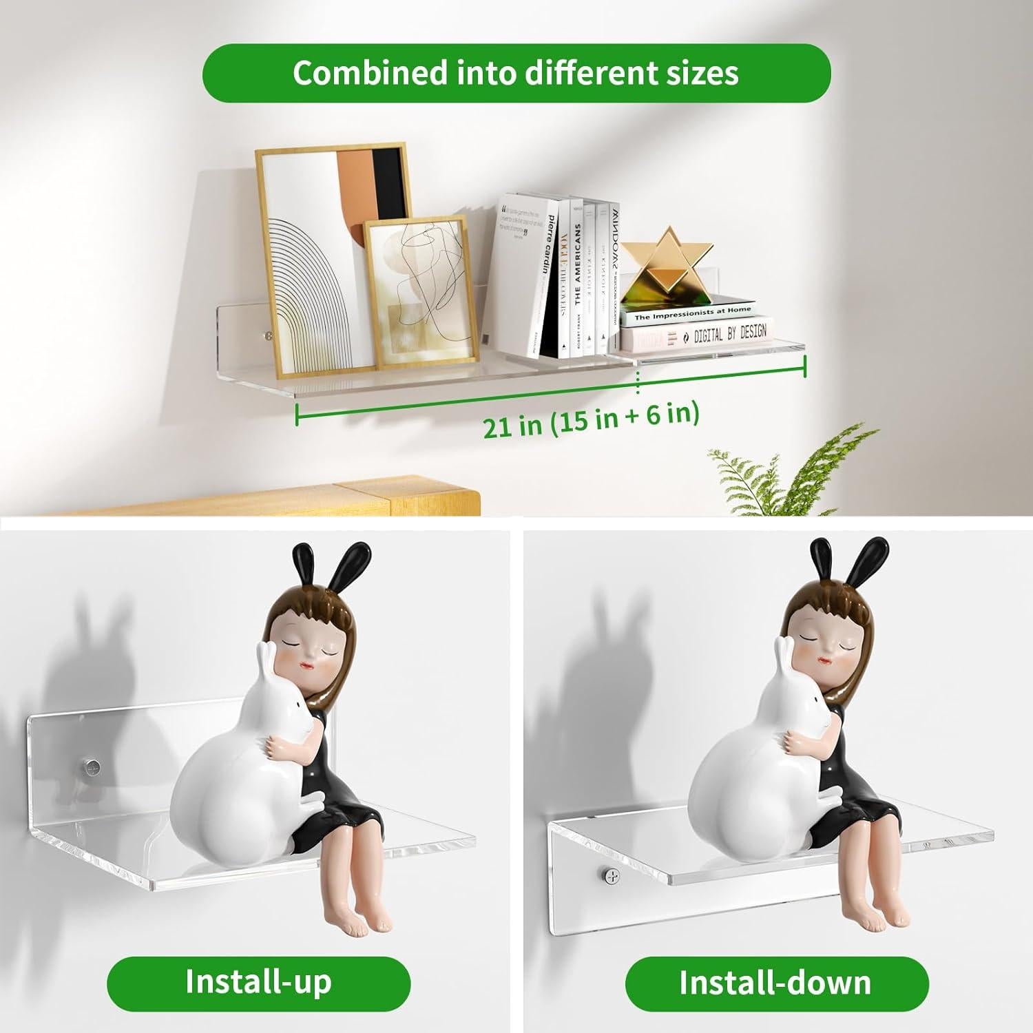 Estantes Flotantes de Acrílico FEMELI 15.24 cm 2 Pcs Montados