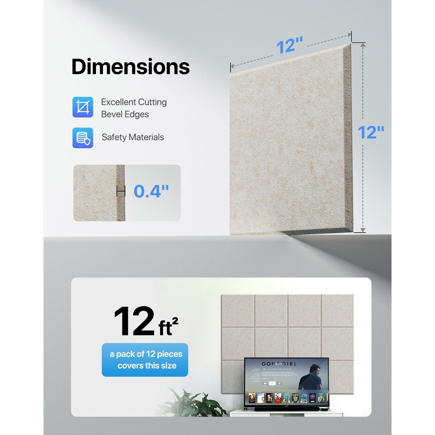 Paneles Acústicos Autoadhesivos Soundsbay 12 Piezas Beige 30.48cm