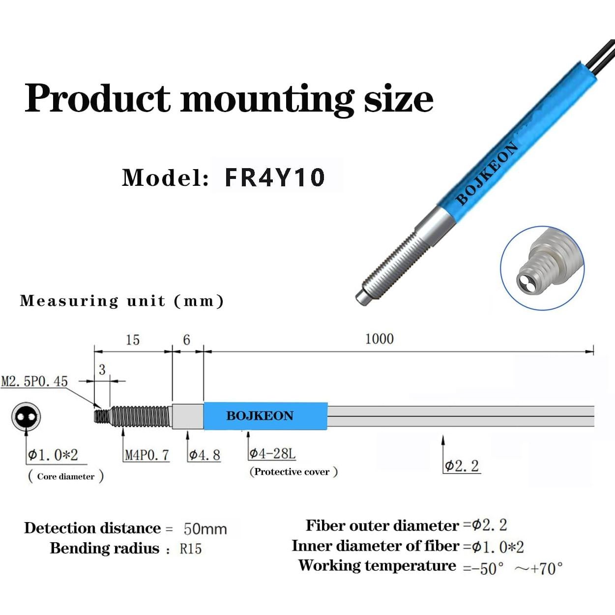 Sensor de Fibra Óptica BOJKEON FR4Y10, 1m, Reflectivo Difuso