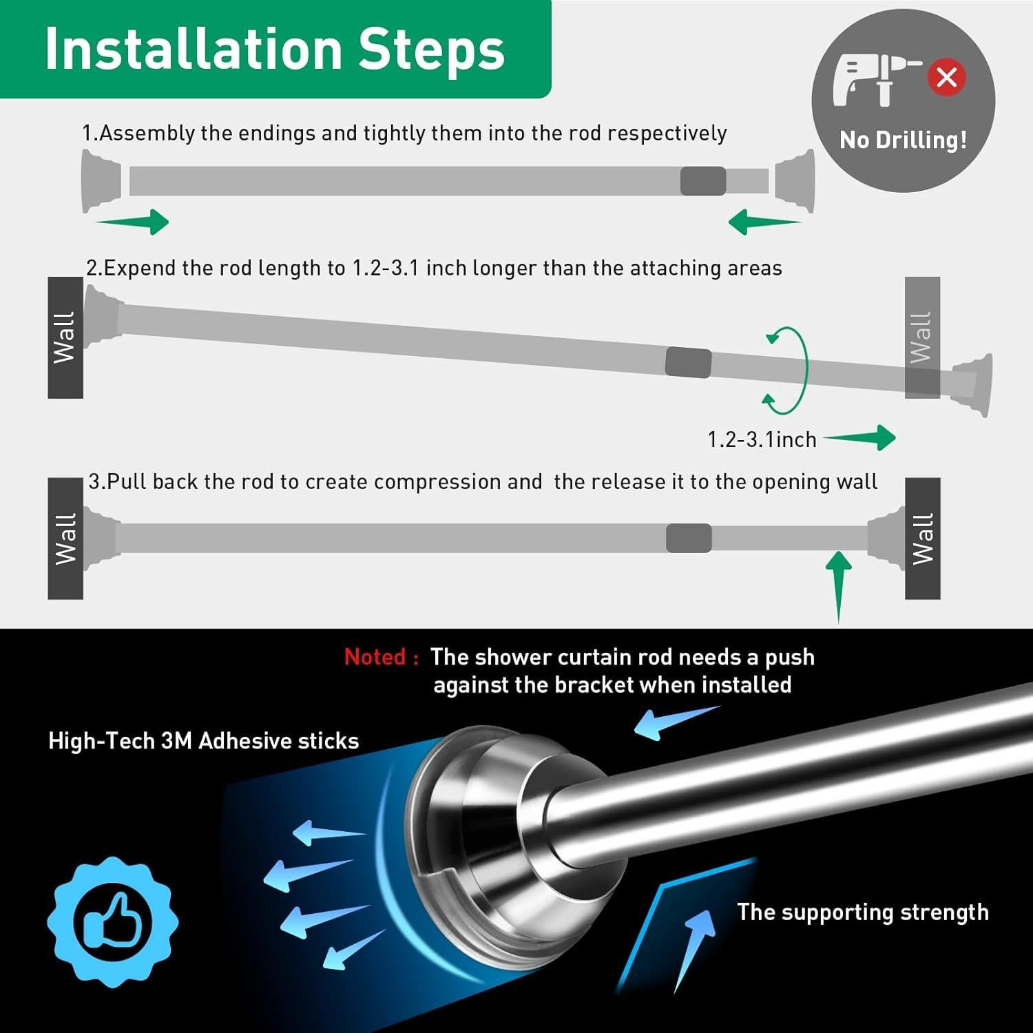 Soporte de Varilla de Cortina de Ducha Adhesivo AYAYASTORY - Paquete de 4