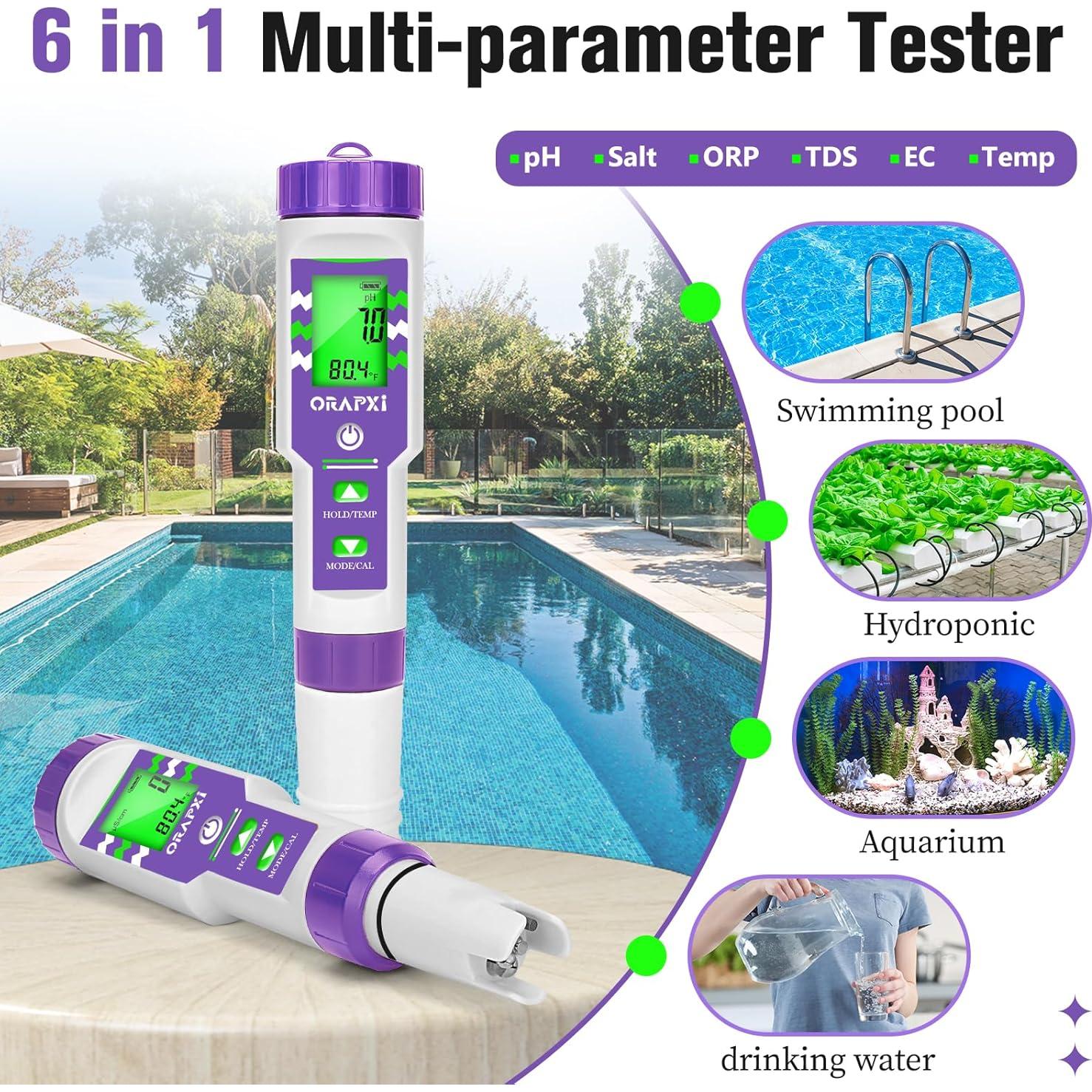 Medidor de pH y salinidad 6 en 1 ORAPXI para piscina