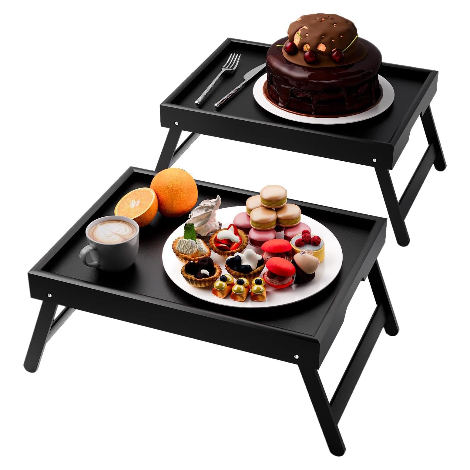 2 Bandejas de Cama de Bambú Plegables Fibogollo 40x30cm Negro