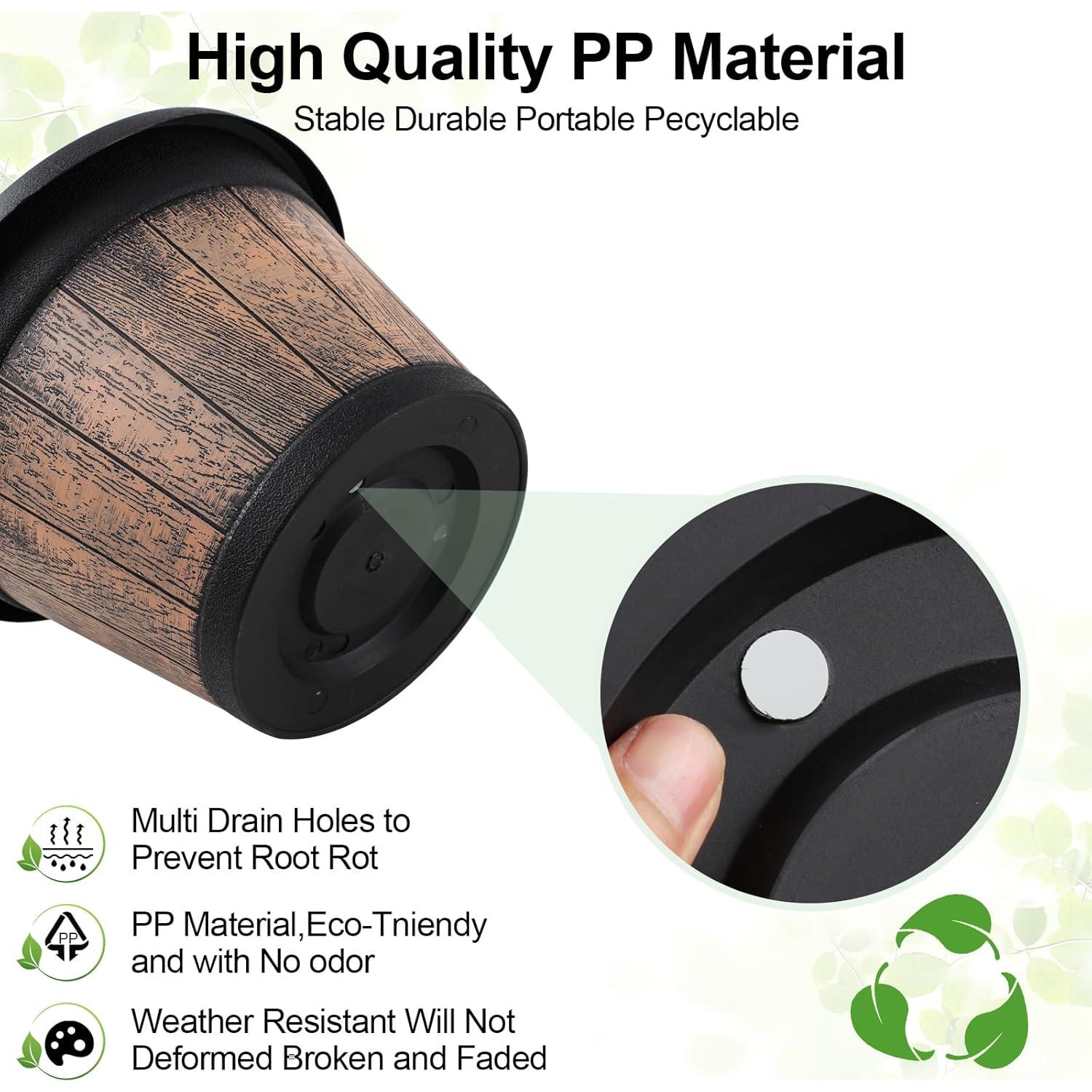 Juego de 4 Macetas Grandes Quarut 33 cm con Plato Drenaje Marrón