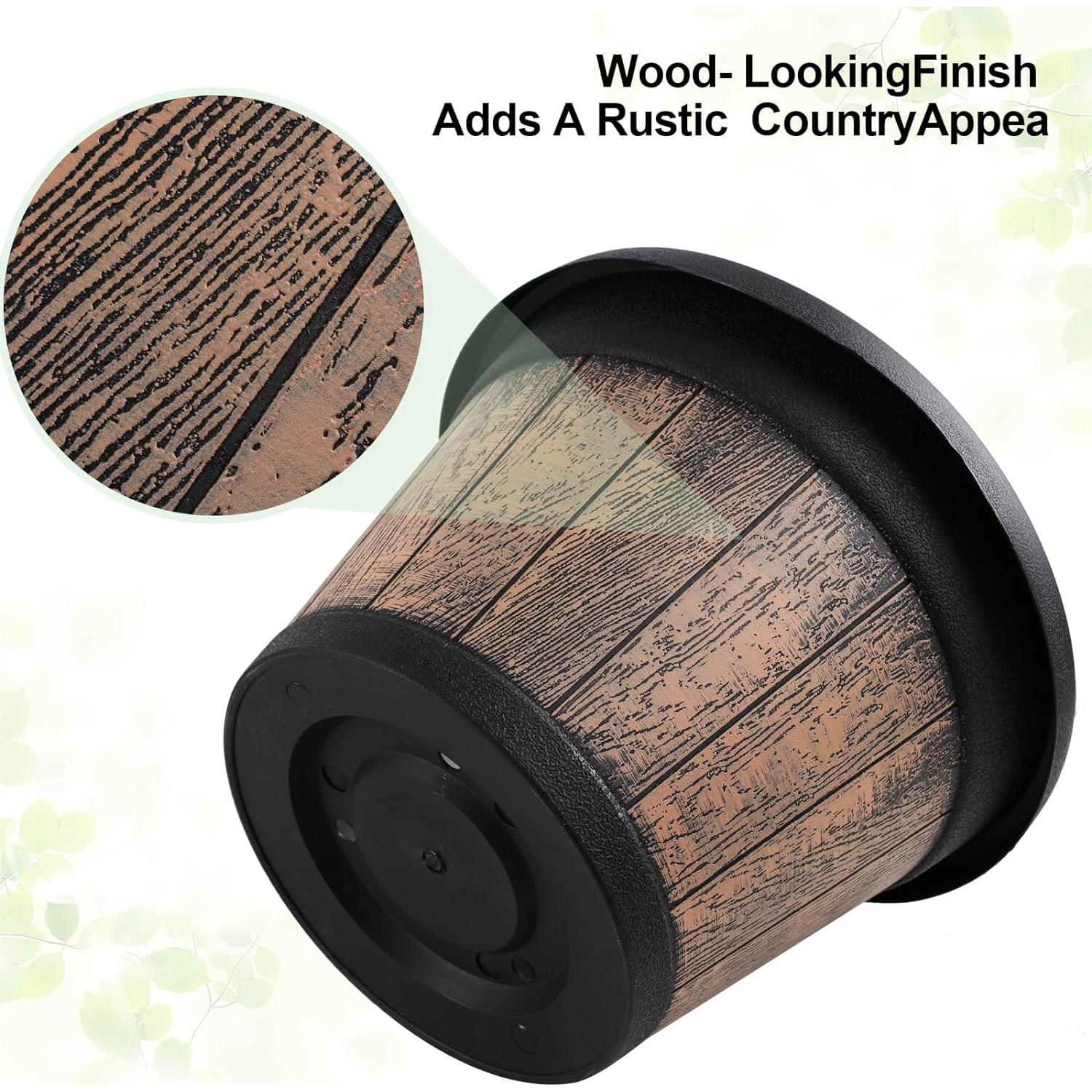 Juego de 4 Macetas Grandes Quarut 33 cm con Plato Drenaje Marrón