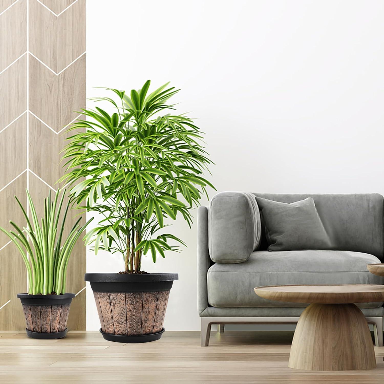 Juego de 4 Macetas Grandes Quarut 33 cm con Plato Drenaje Marrón