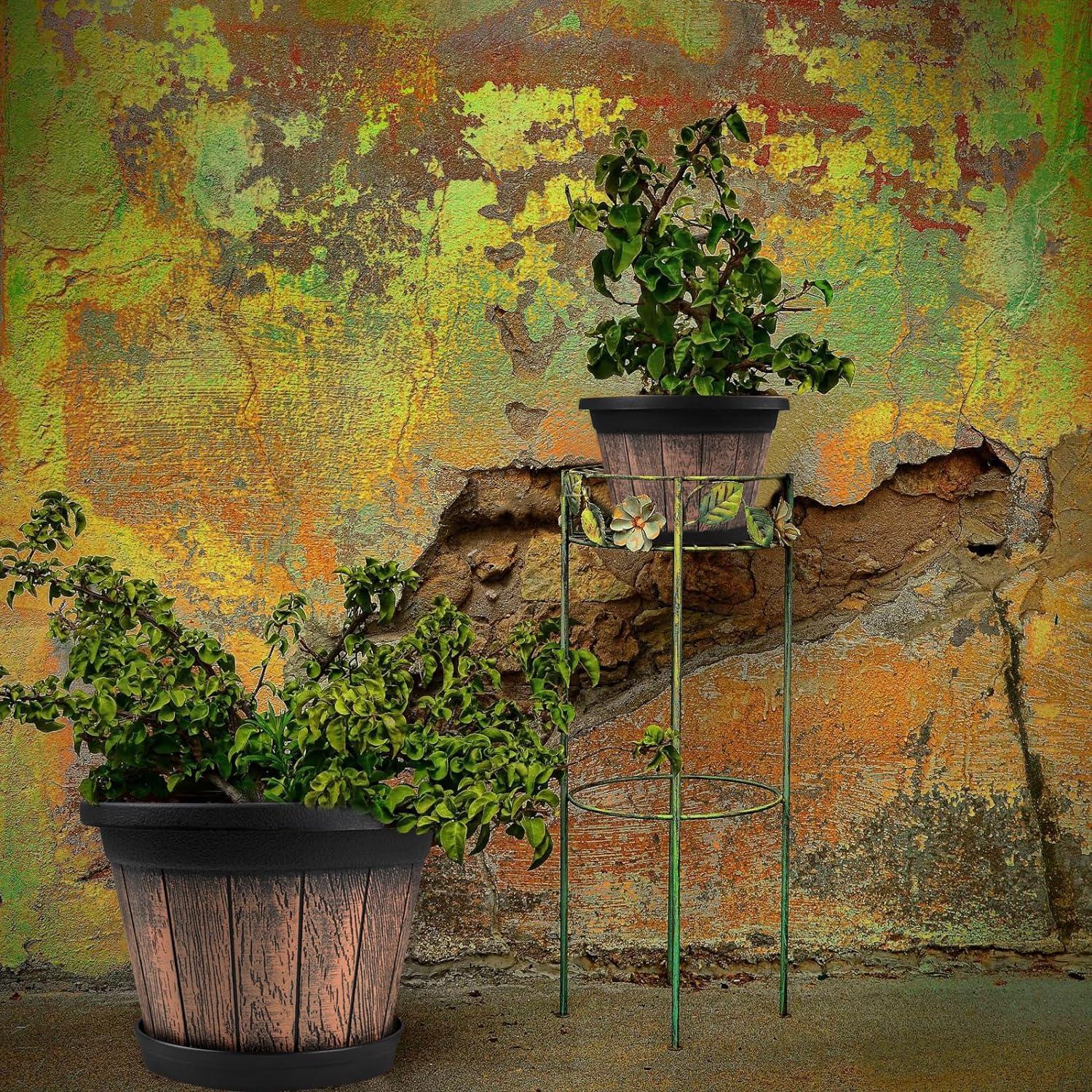 Juego de 4 Macetas Grandes Quarut 33 cm con Plato Drenaje Marrón