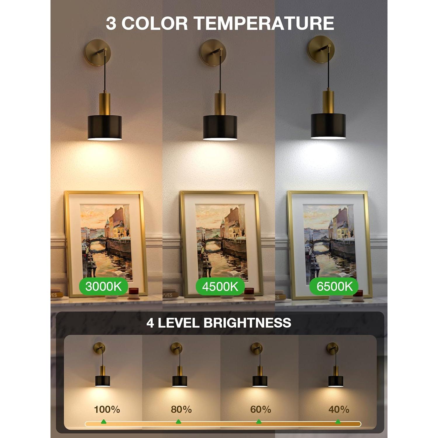 Conjunto 2 Apliques de Pared Inalámbricos NIORSUN Dorado y Negro