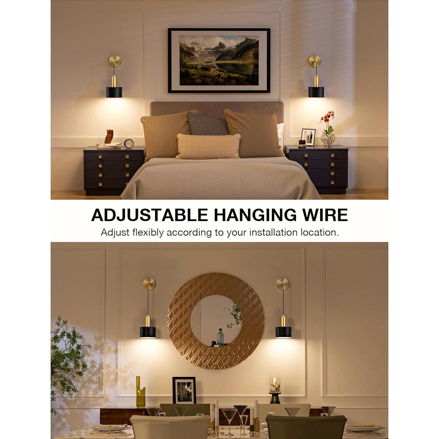 Conjunto 2 Apliques de Pared Inalámbricos NIORSUN Dorado y Negro