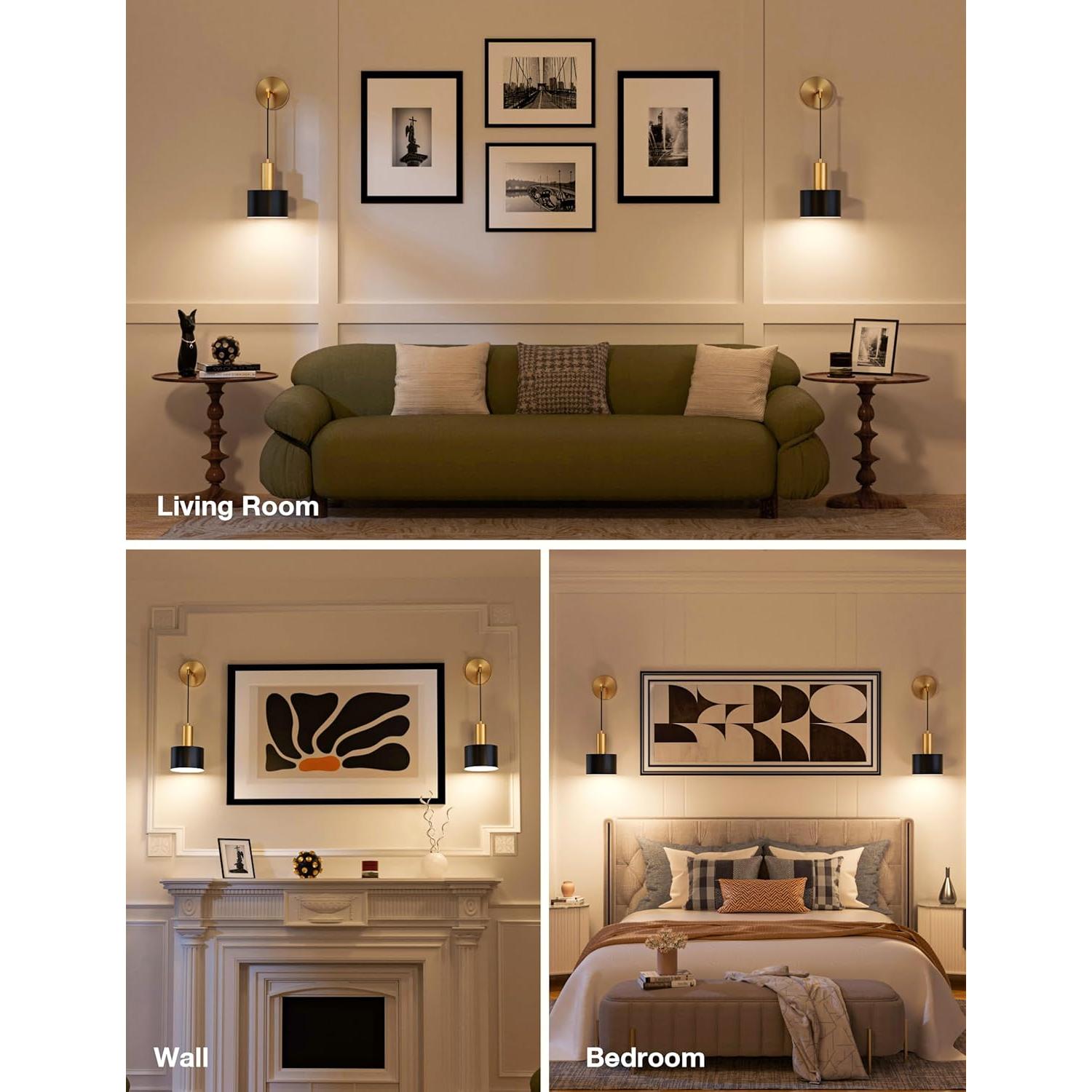 Conjunto 2 Apliques de Pared Inalámbricos NIORSUN Dorado y Negro