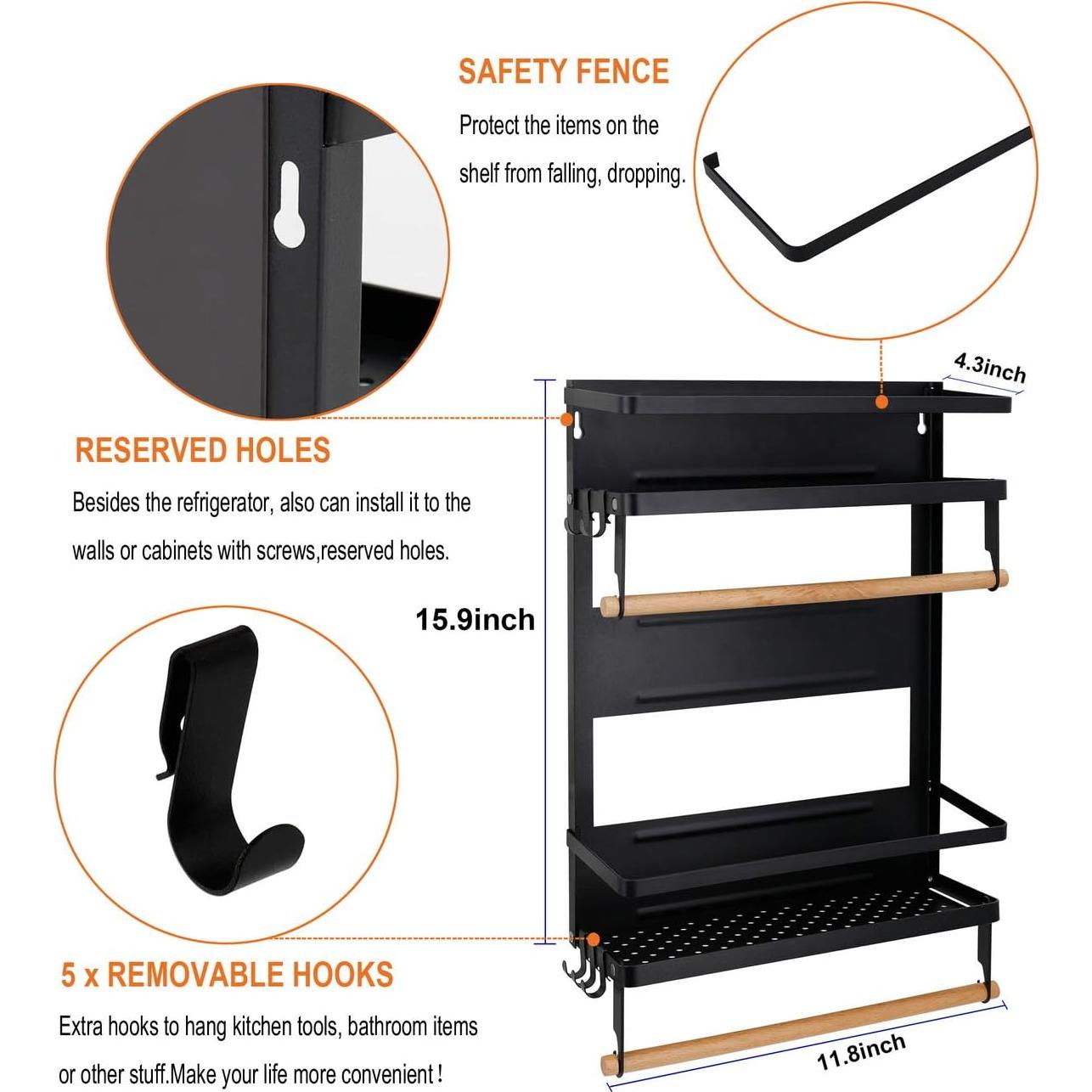 Estante Magnético Jolitac para Especias y Toallas - Negro