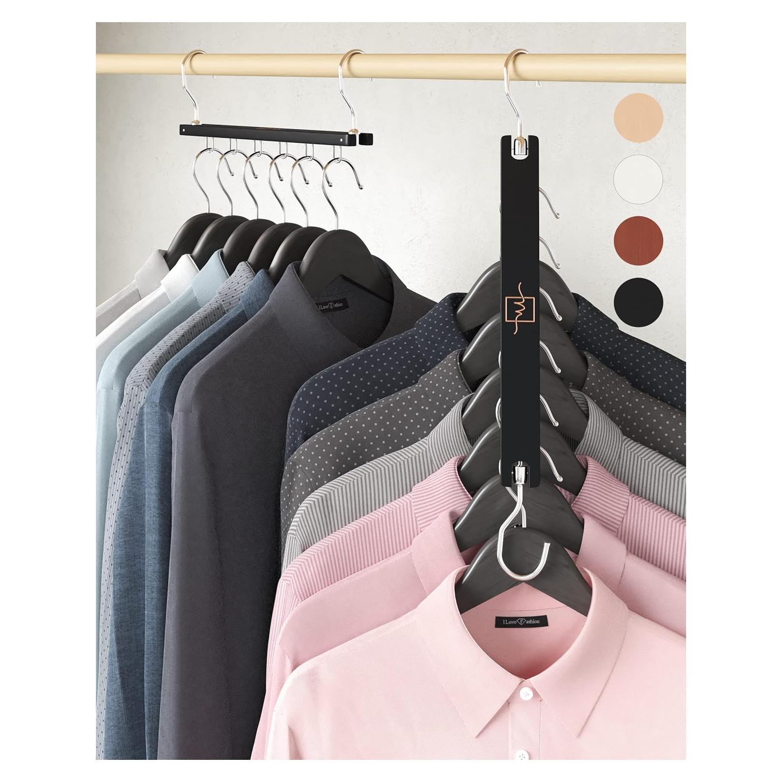 Perchas Ahorradoras de Espacio MORALVE - Paquete de 4 de Madera de Haya