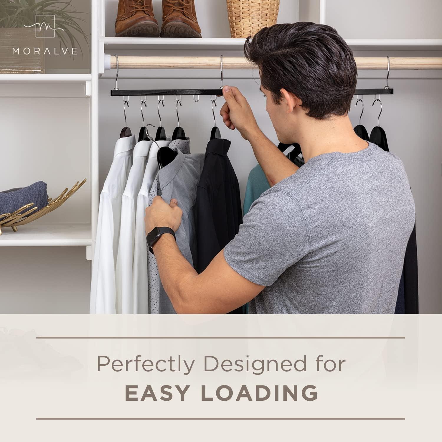 Perchas Ahorradoras de Espacio MORALVE - Paquete de 4 de Madera de Haya