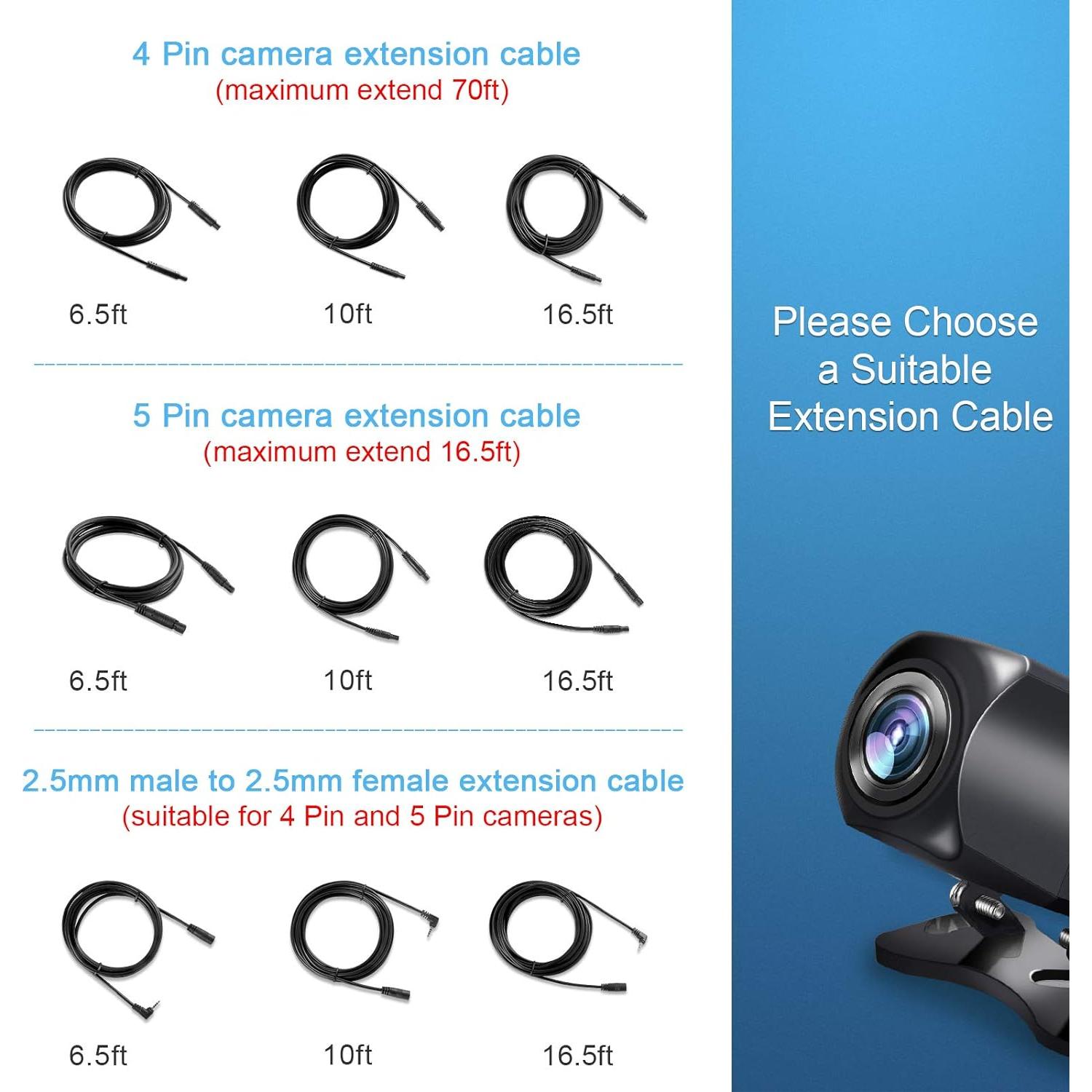 Cable de Extensión 2.5mm Pixelman 1.98m para Cámara de Reversa