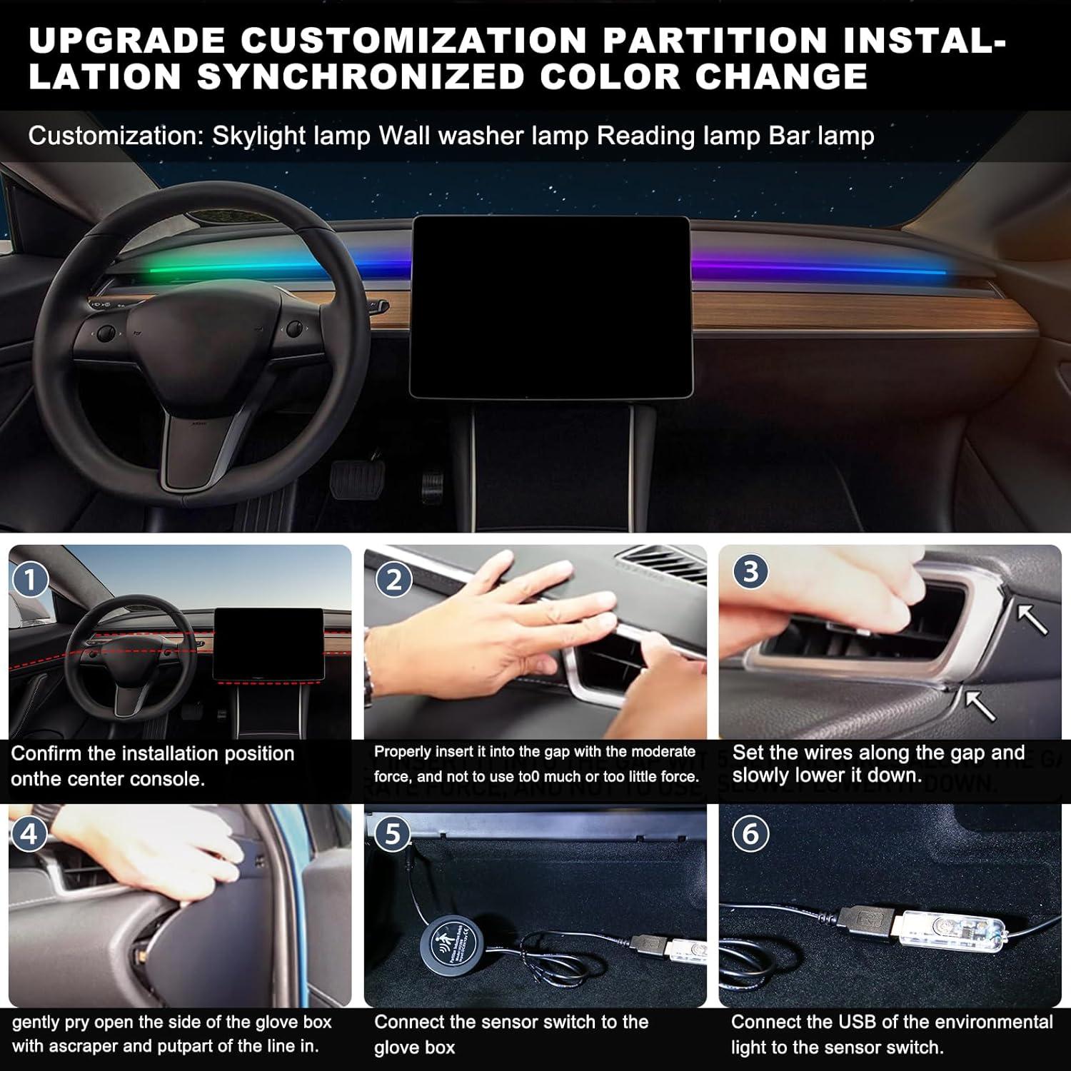 Tira LED Interior Dreamcolor MAODANER para Tesla 55.1" RGB