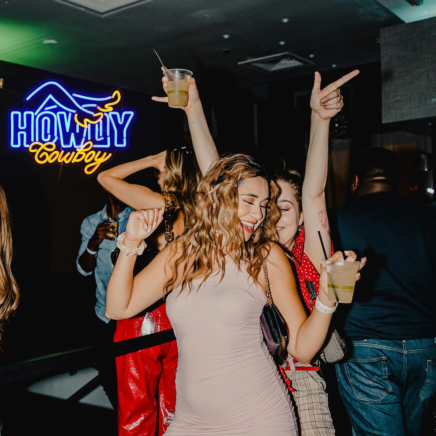 Cartel de Neón Howdy Cowboy LED 42x32 cm Azul Amarillo