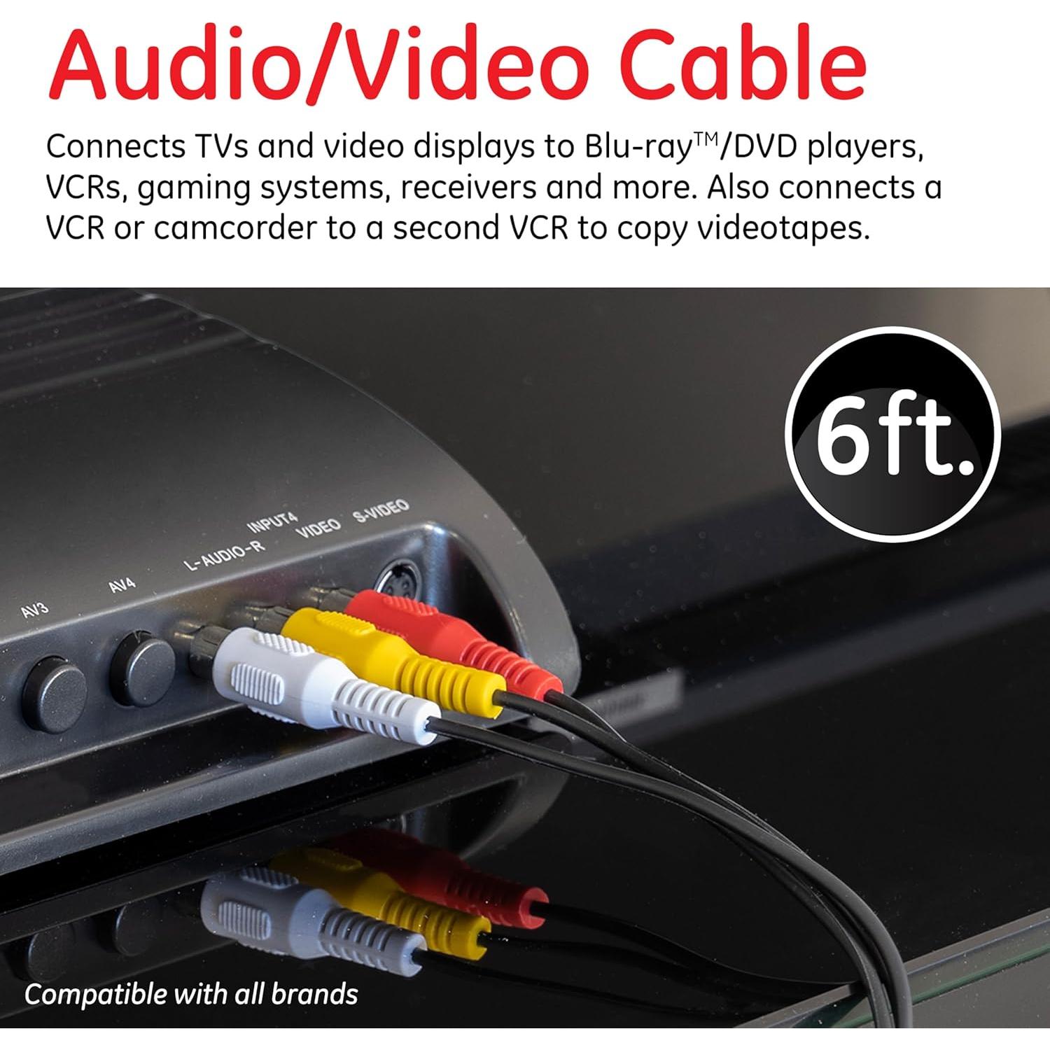 Cable de audio/video GE 1.8m RCA macho a macho baja pérdida