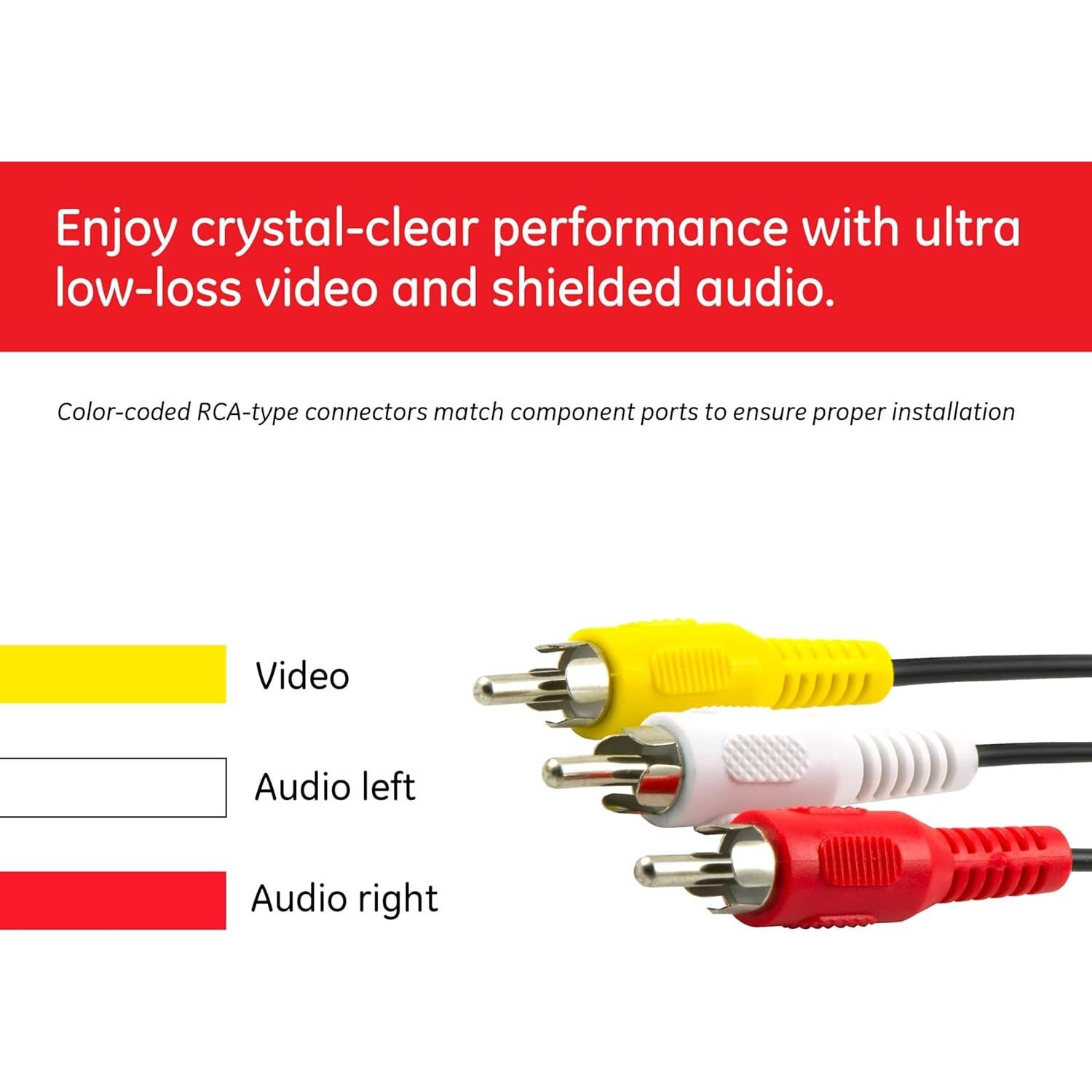 Cable de audio/video GE 1.8m RCA macho a macho baja pérdida