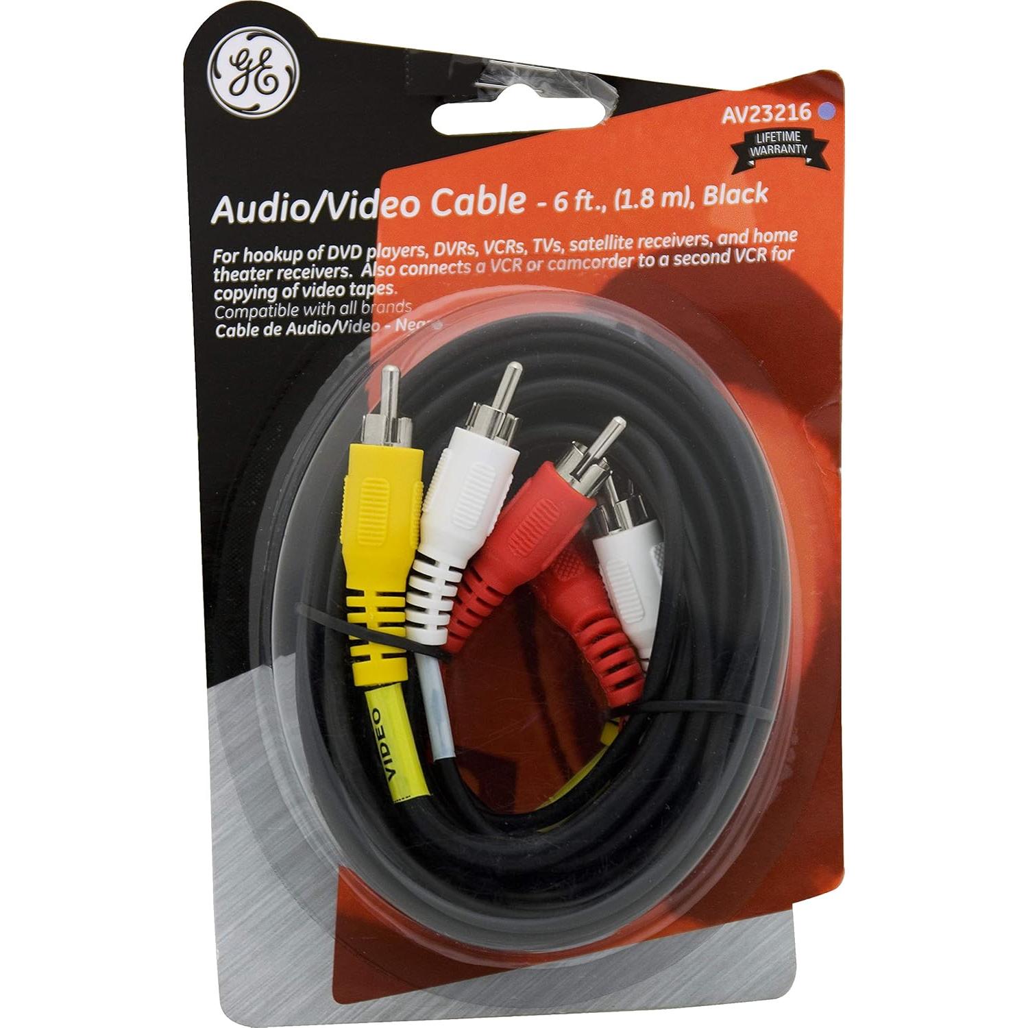 Cable de audio/video GE 1.8m RCA macho a macho baja pérdida