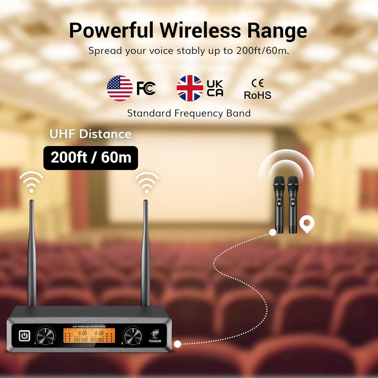 Micrófono Inalámbrico TONOR TW820, 2 Micrófonos de Mano, 60m
