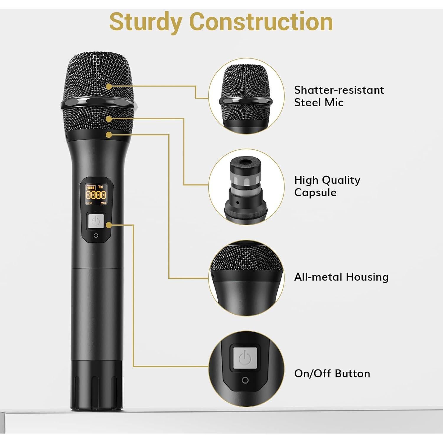 Micrófono Inalámbrico TONOR TW820, 2 Micrófonos de Mano, 60m