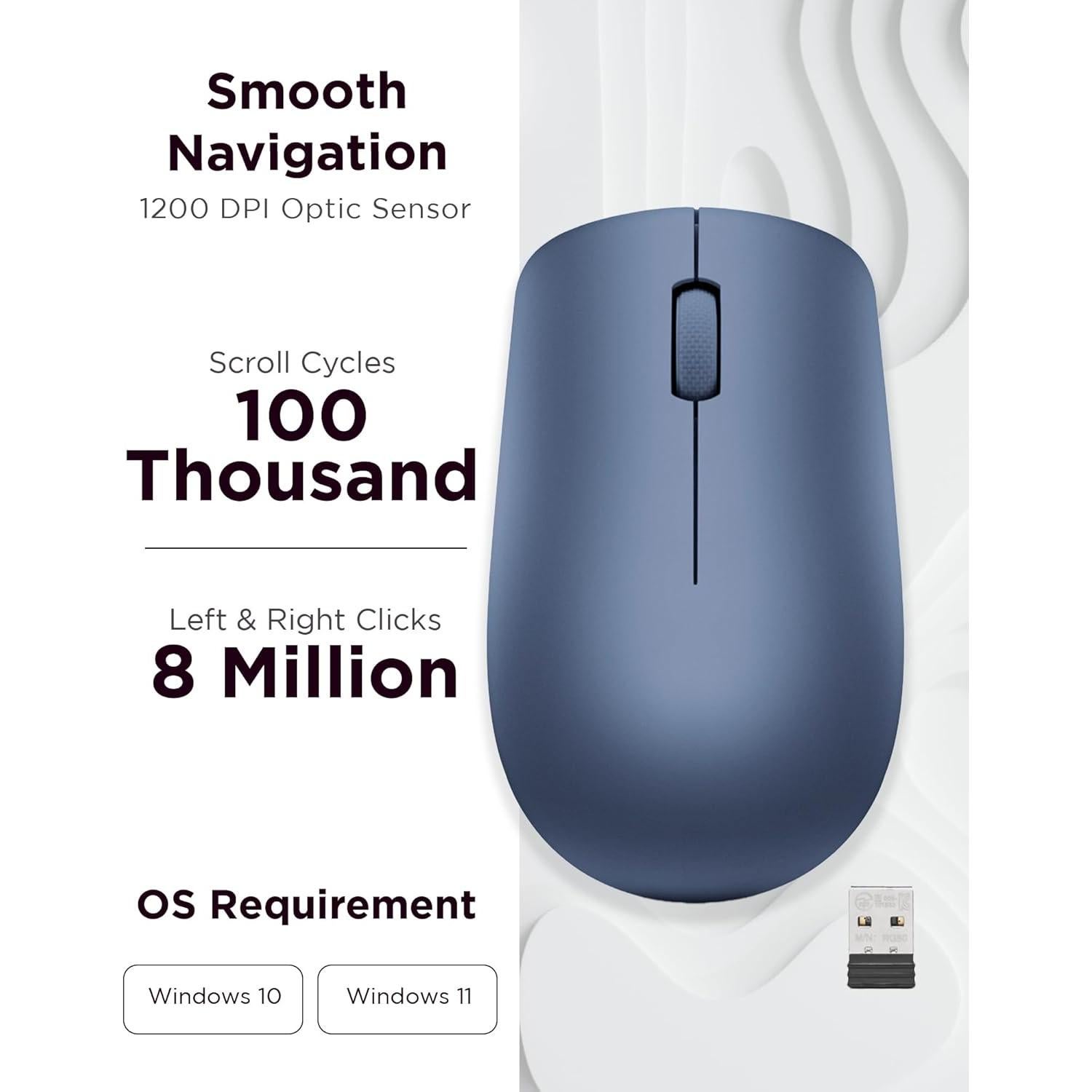 Ratón Inalámbrico Lenovo 530 Azul, 1200 DPI, Ergonómico